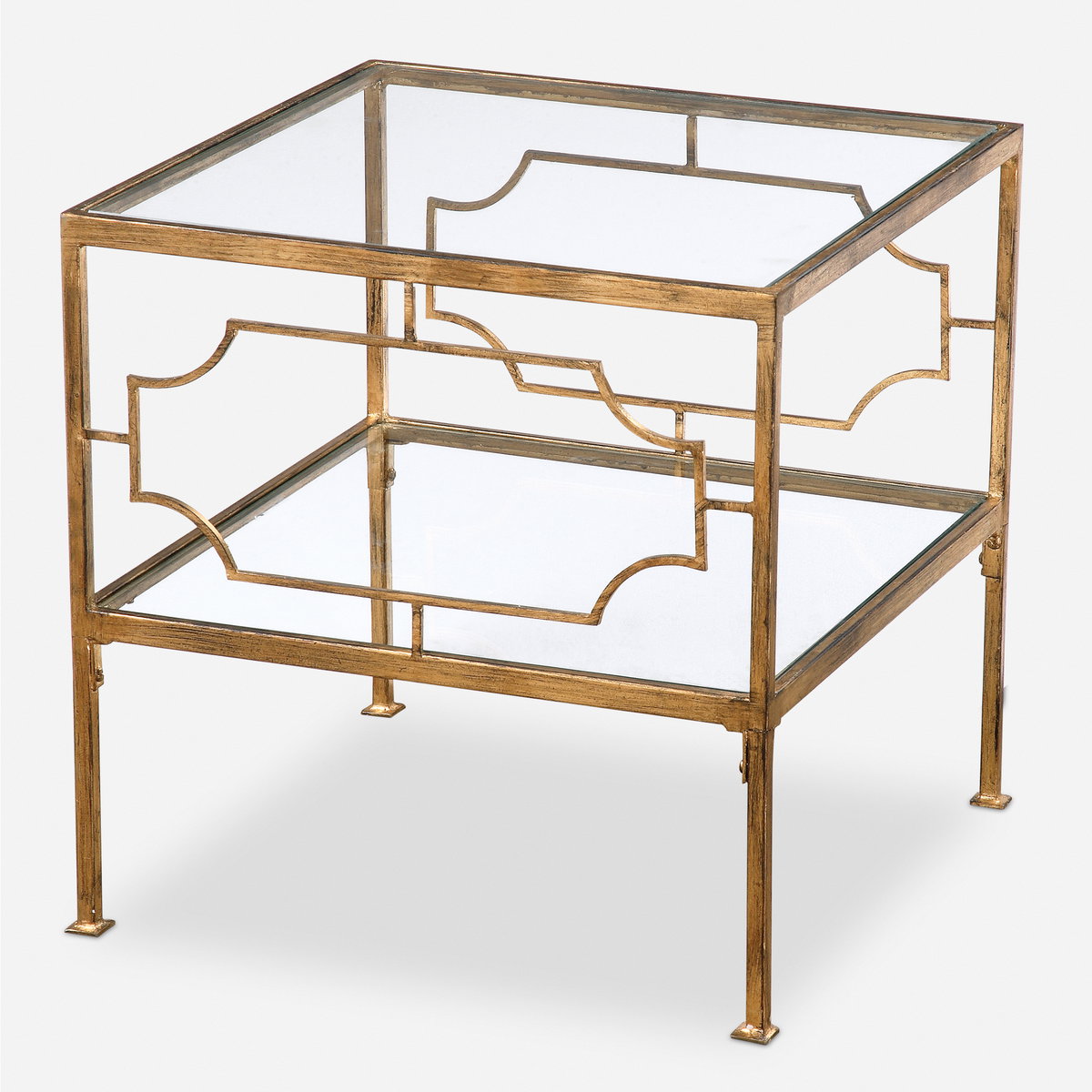 Genell Gold Cube Table, Side & End Table by Uttermost, 19" width x 19.25" height x 19" depth View 1