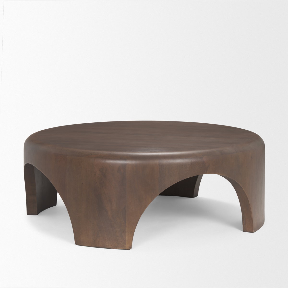 Shima Round Dark Brown Wood with Arched Legs Coffee Table, by Mercana, 45" length x 45" width x 16" height View 7