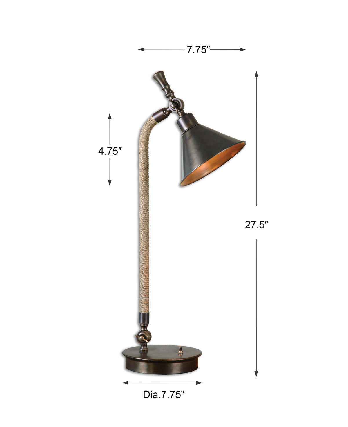 Duvall Task Lamp, Desk Lamp by Uttermost, 24" width x 27.5" height x 7.75" depth View 3