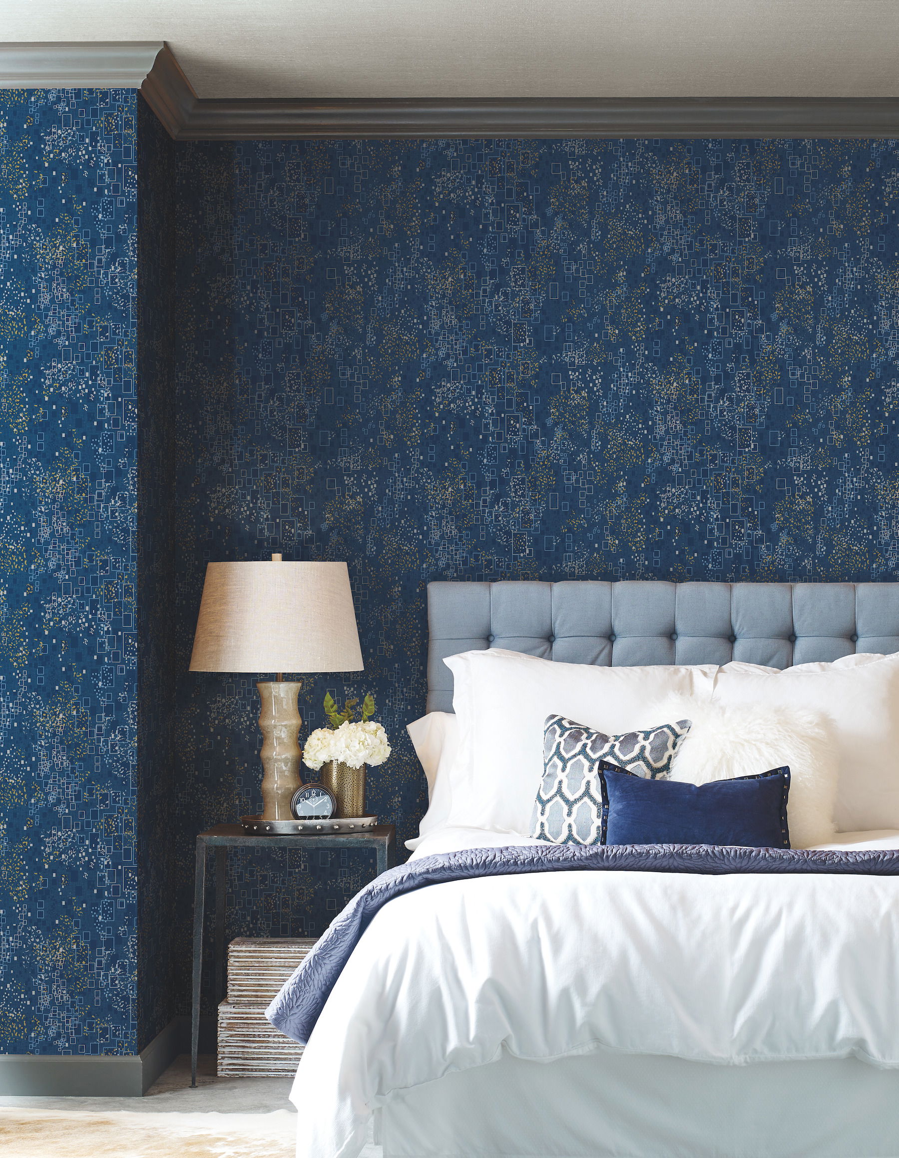 Gilded Confetti Navy Wallpaper, by York Wall, 27' length x 2'3" width x 0.02" depth View 2