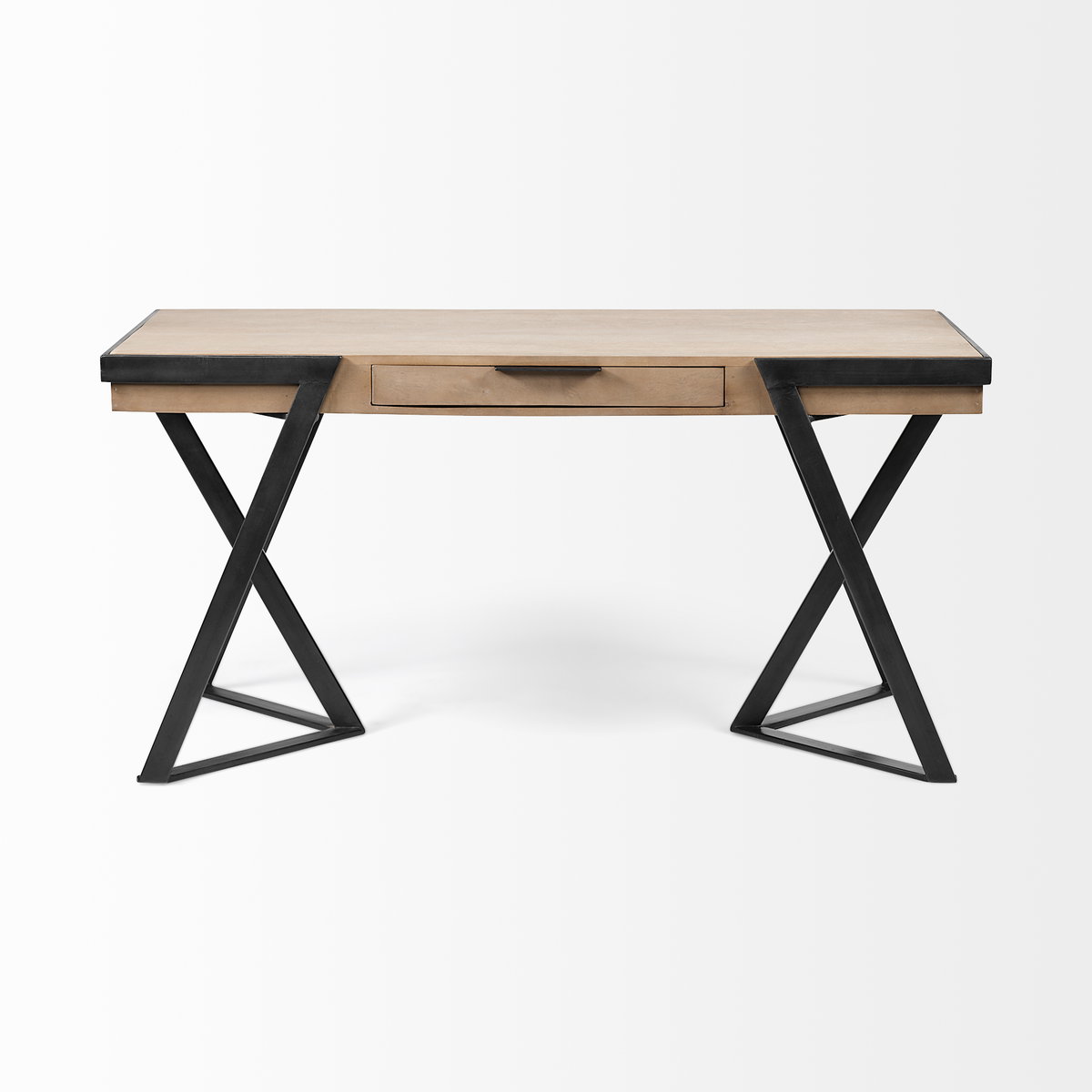 Steinbeck 61L x 28.75W x 30H Light Brown Wooden Iron Frame Office Desk, by Mercana, 61" length x 28.75" width x 30" height View 4