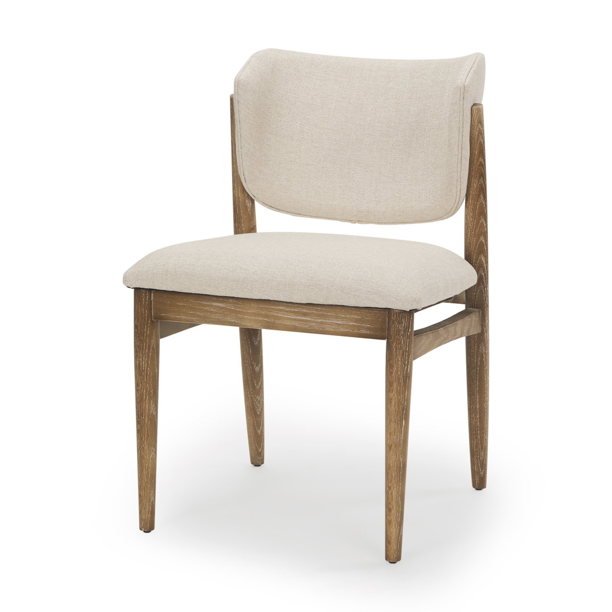 Cline Curved Back Dining Side Chair | Cream Fabric with Brown Wood, Dining Chair by Mercana, 21" length x 22.5" width x 32" height View 1