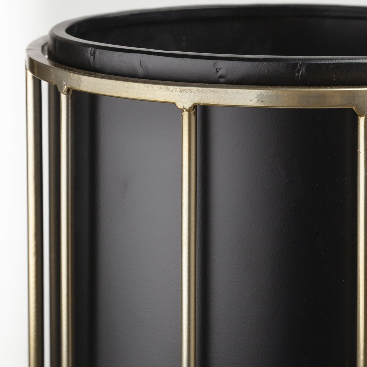 Pianta 13 x 21 Set of Two Black Metal Insert Brass Frame Plant Stands, Planter by Mercana, 12.8" length x 12.8" width x 20.87" height View 4