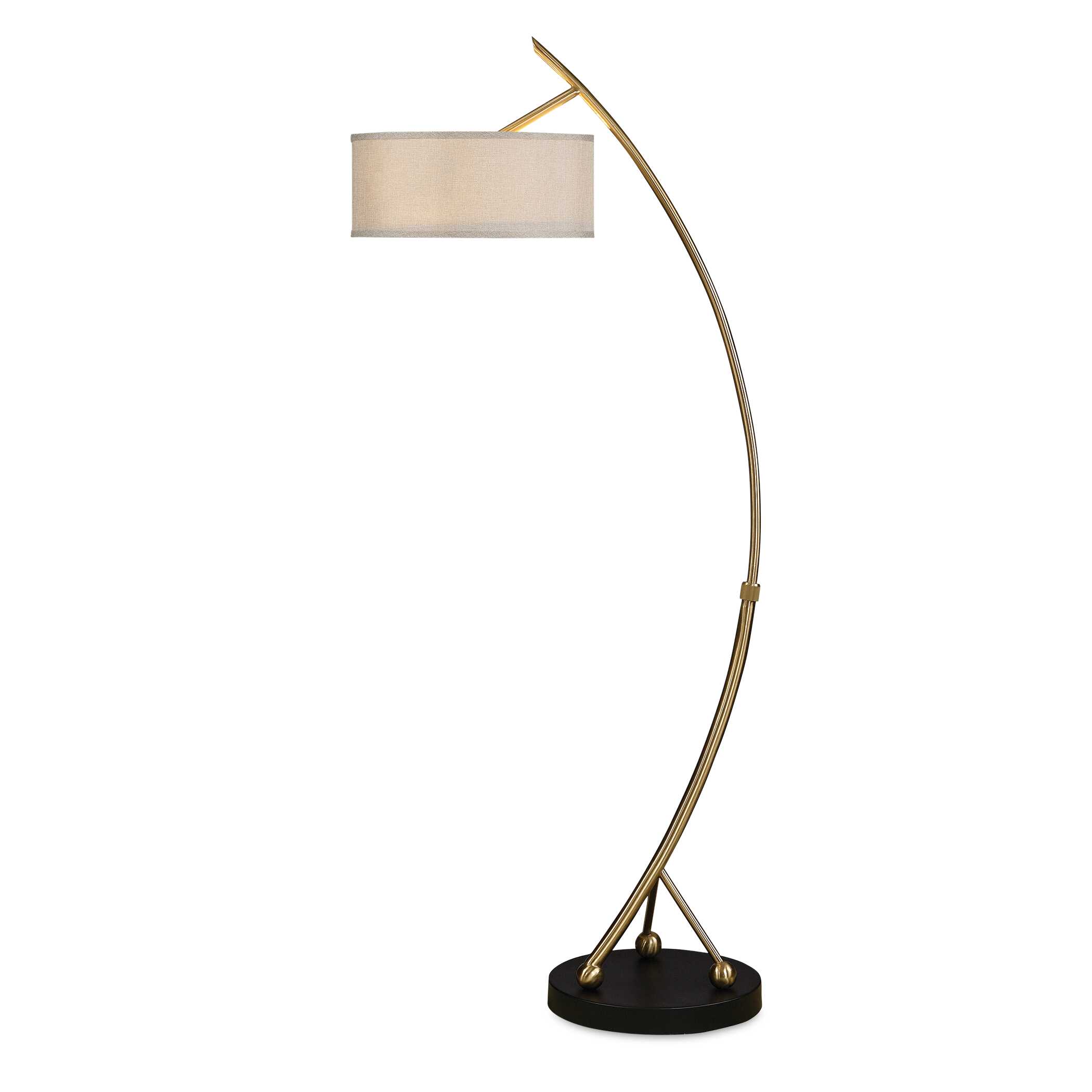 Vardar Curved Brass Floor Lamp, by Uttermost, 29.5" width x 68" height x 17" depth View 1