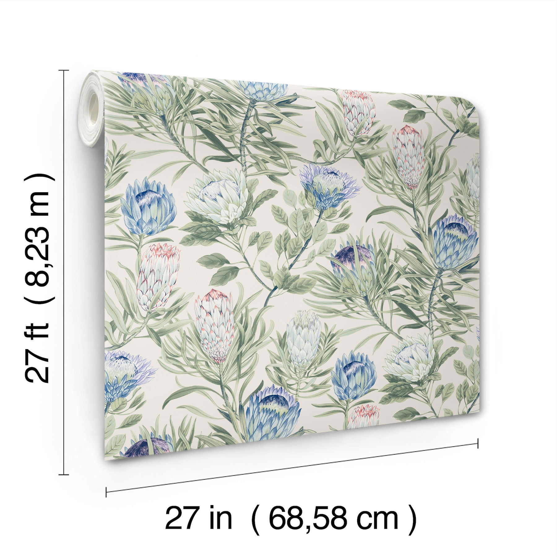 Protea Cream & Blue Wallpaper large image 
