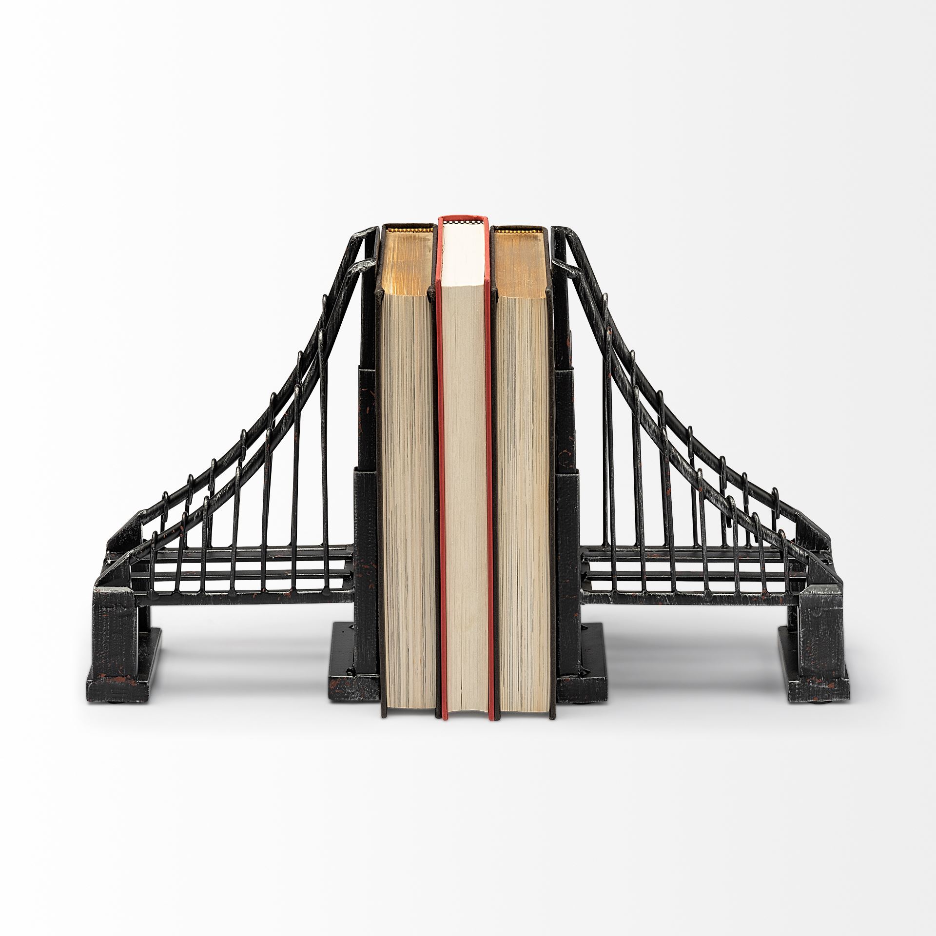 Suspension Set of 2 19L x 4W Brown Wrought Iron Suspension Bridge Bookends, by Mercana, 19" length x 3.94" width x 10.04" height View 5