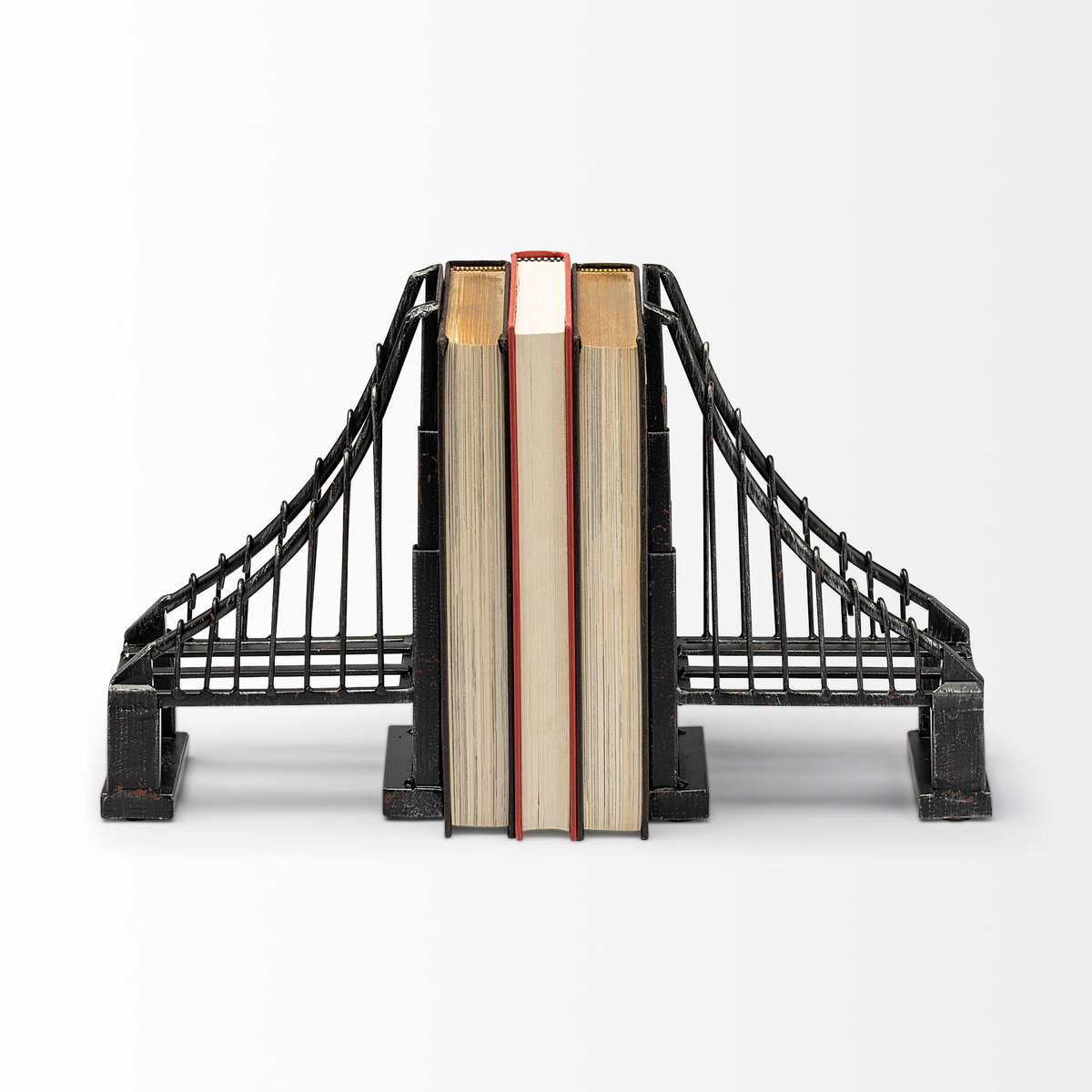 Suspension Set of 2 19L x 4W Brown Wrought Iron Suspension Bridge Bookends, by Mercana, 19" length x 3.94" width x 10.04" height View 5