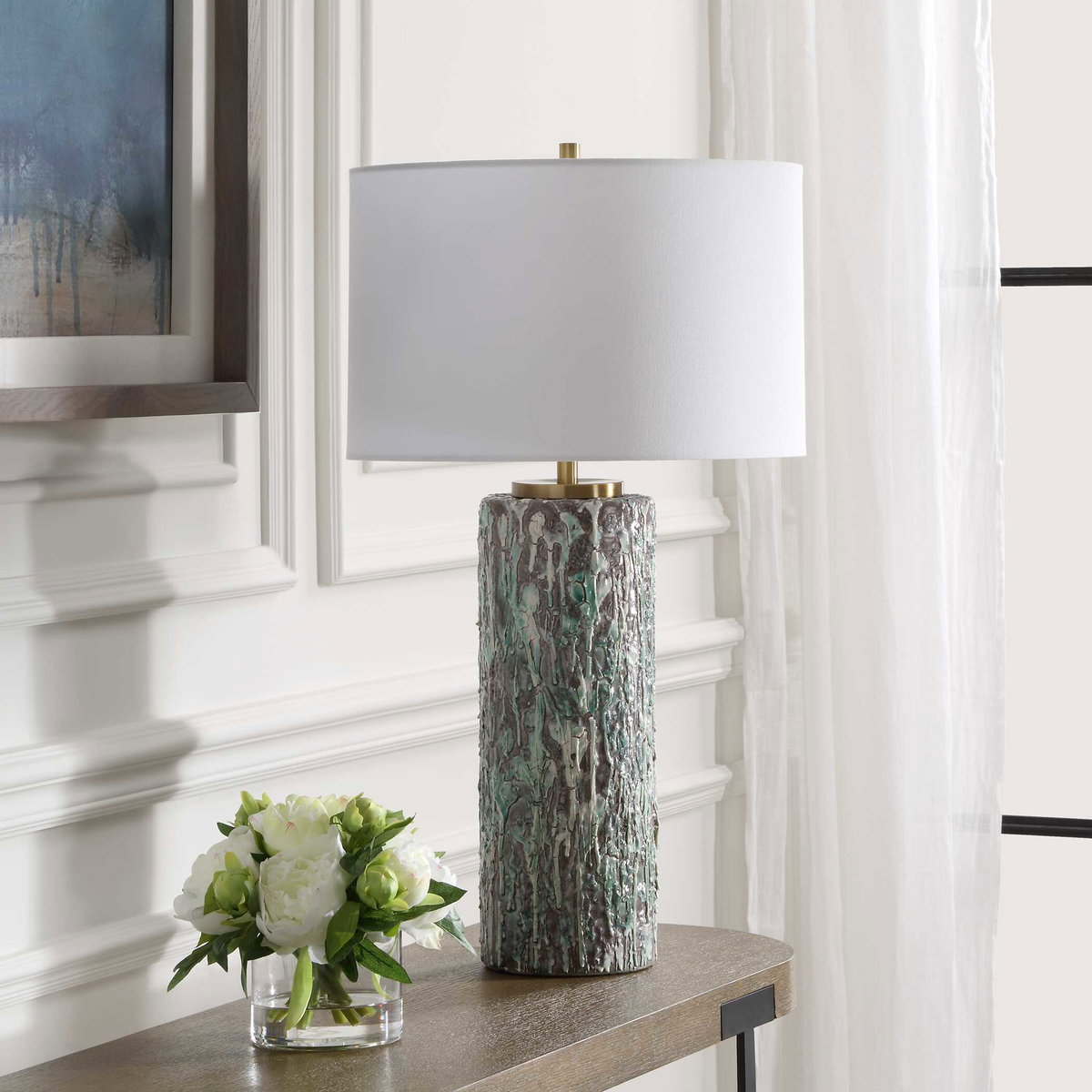 Meltdown Ivory Teal Table Lamp, by Uttermost, 1'4" width x 2'4.5" height x 1'4" depth View 4