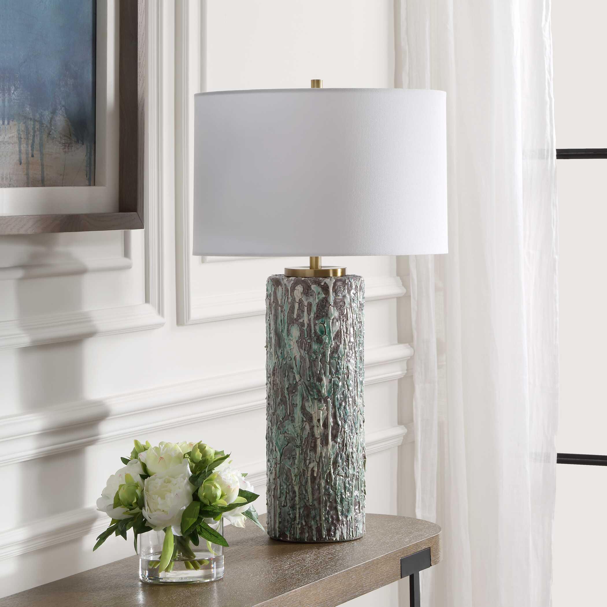 Meltdown Ivory Teal Table Lamp, by Uttermost, 16" width x 28.5" height x 16" depth View 4