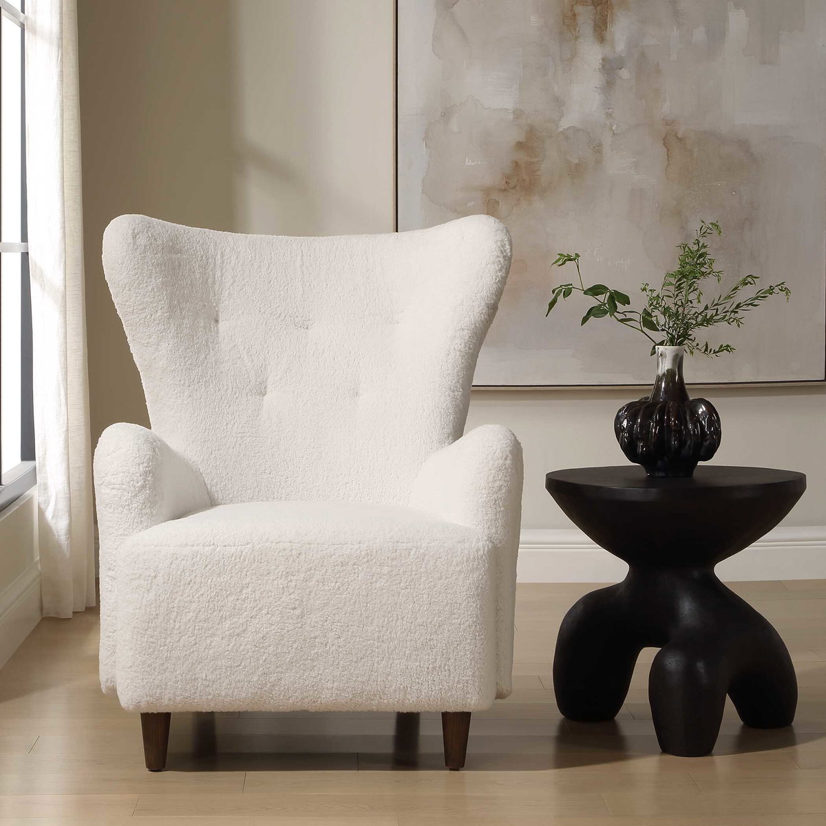 Ingel White Wingback Armchair, Accent Chair by Uttermost, 33" width x 39.5" height x 34" depth View 2
