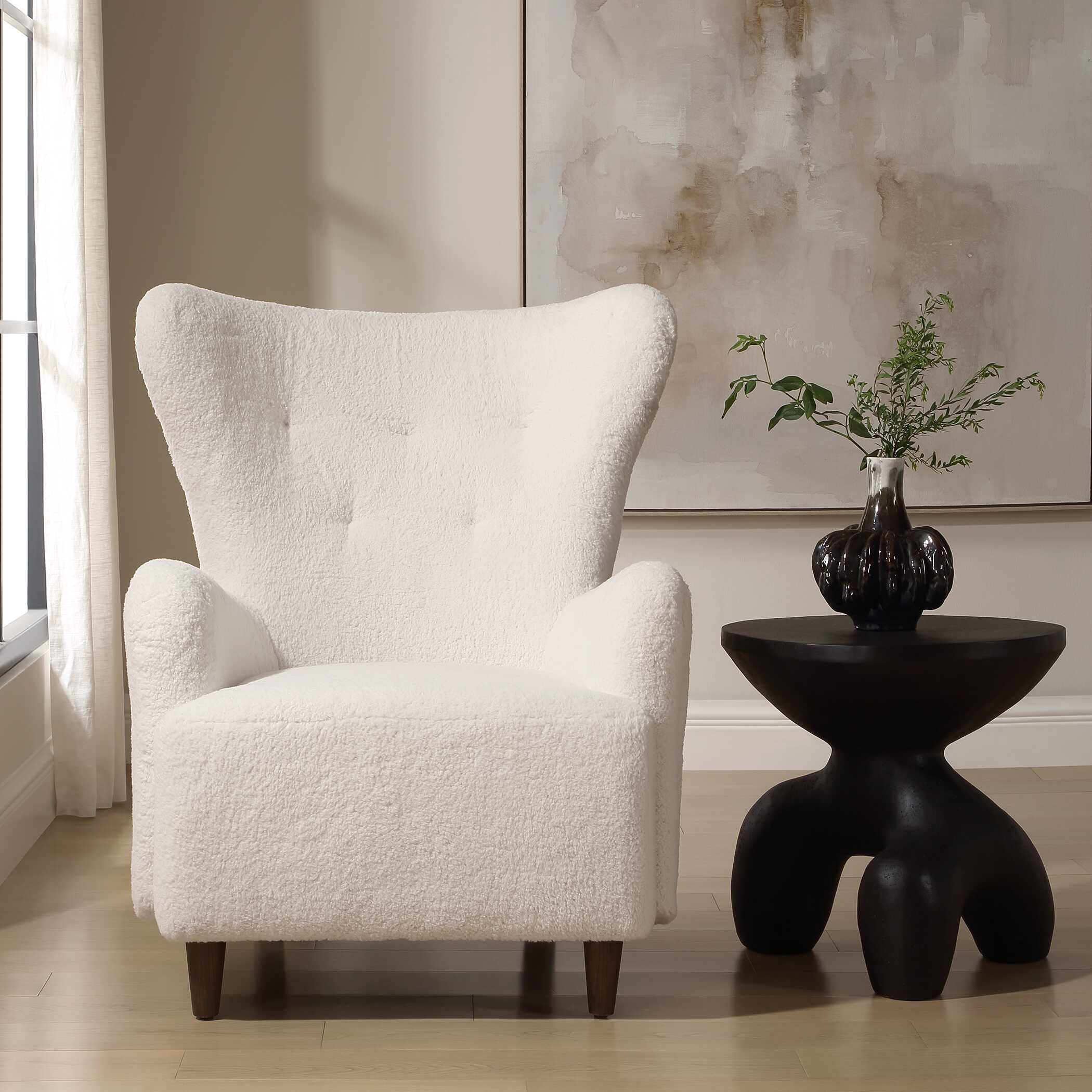 Ingel White Wingback Armchair, Furniture by Uttermost, 33" width x 39.5" height x 34" depth View 2
