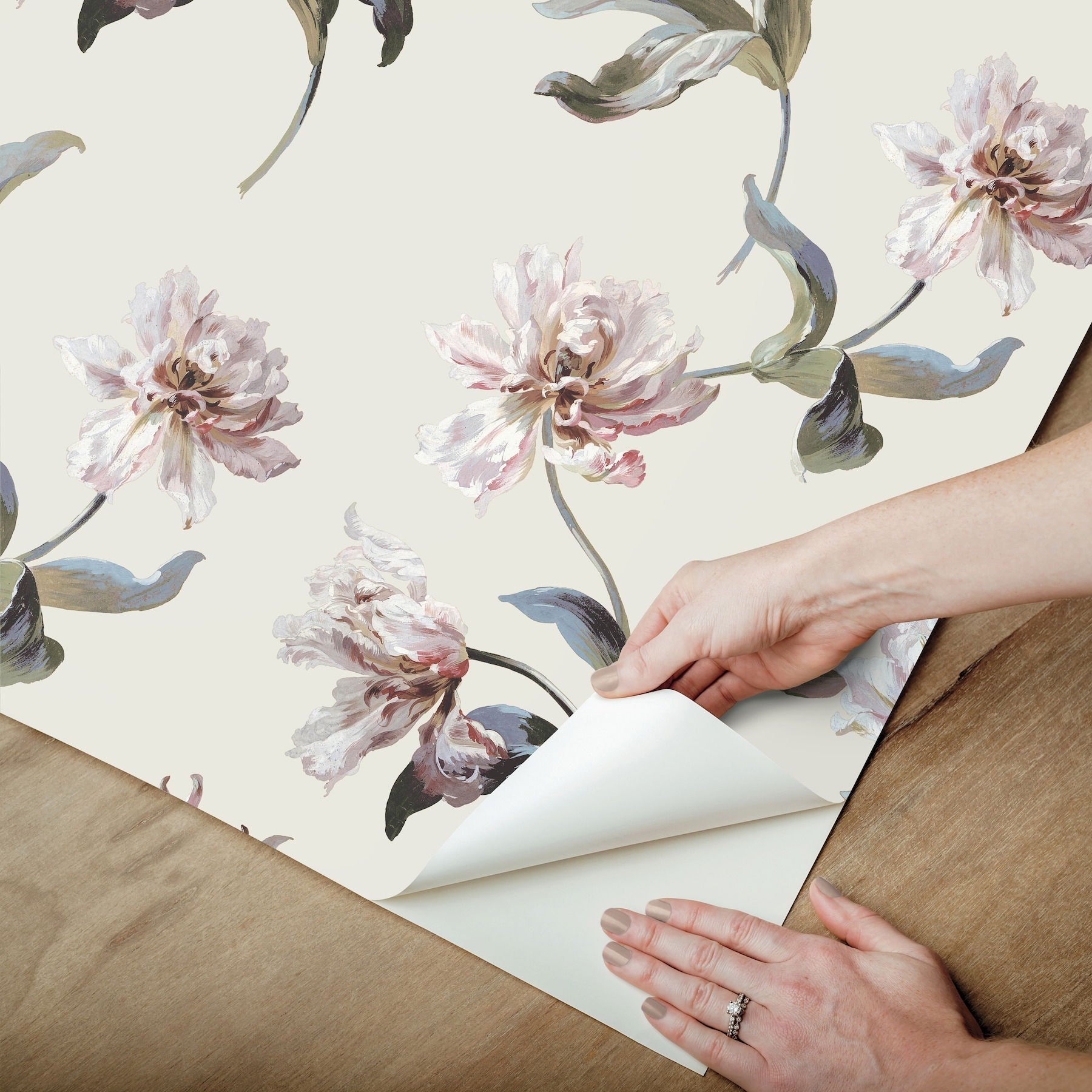 Large Parrot Tulip Neutral Peel & Stick Wallpaper large image 