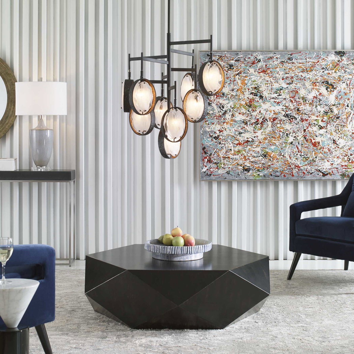 Maxin Dark Bronze 9 Light Chandelier, by Uttermost, 29.75" width x 30" height x 29.75" diameter x 29.75" depth View 6