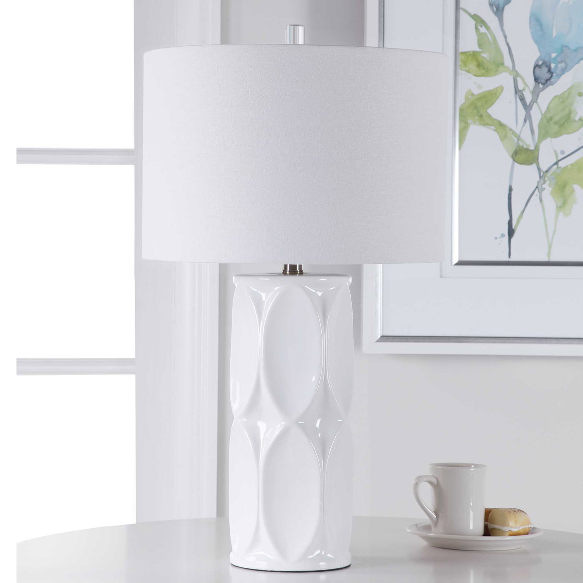 Sinclair White Table Lamp, by Uttermost, 15" width x 26" height x 15" depth View 4