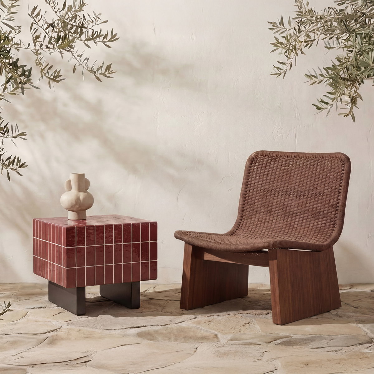 Farren Outdoor Side Table Brown, Outdoor Table by Moe's Home, 1'8" width x 1'6" height x 1'8" depth View 6