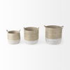 Maddie (Set of 3) Light Brown with White Dipped Seagrass Round Basket  with Handles, Bins & Basket by Mercana, 15.75" length x 15.75" width x 17.32" height thumbnail 3