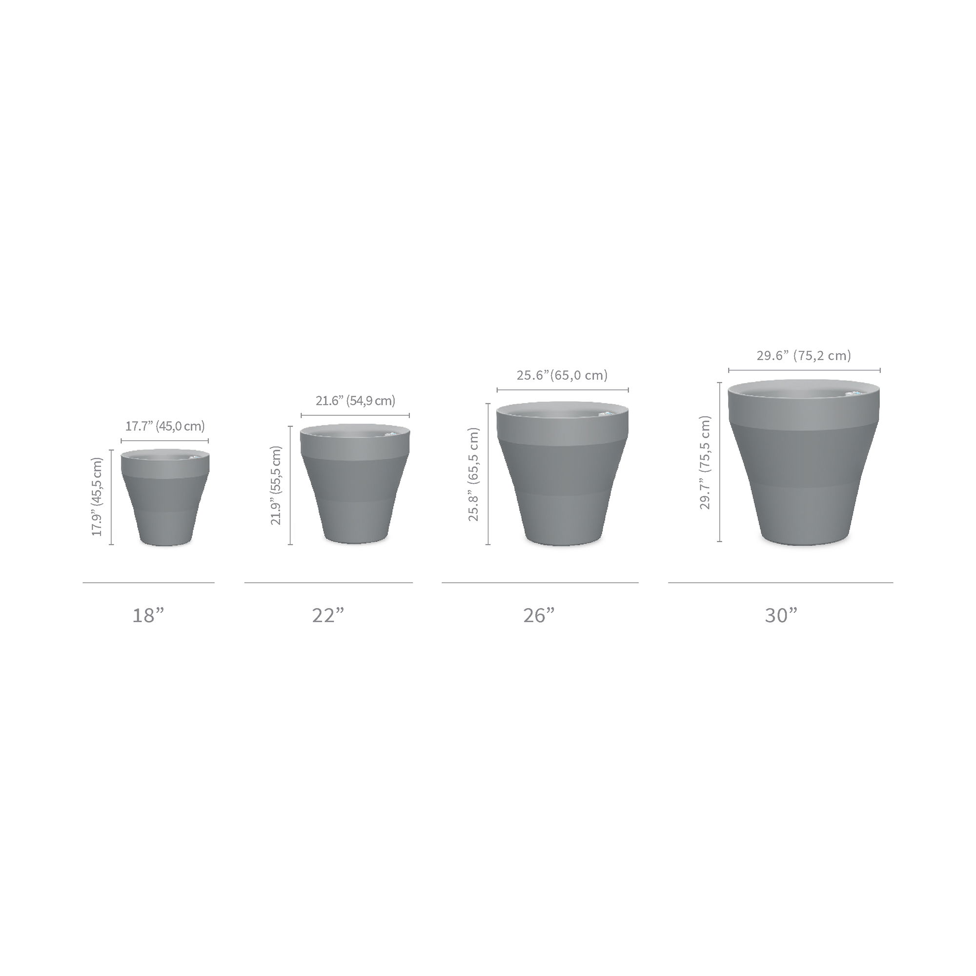 TruDrop Rim Modern Self Watering Planter, by Crescent Garden, 18" width x 18" height x 18" depth View 3