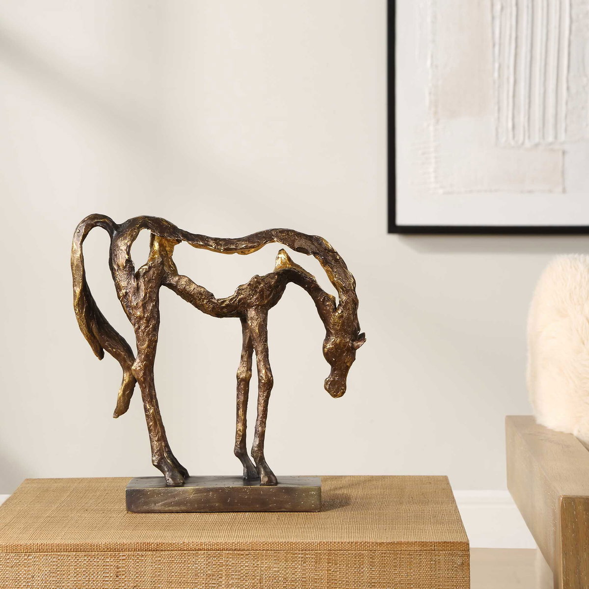 Openly Grazing Horse Sculpture, Decorative by Uttermost, 13" width x 13" height x 3.75" depth View 8