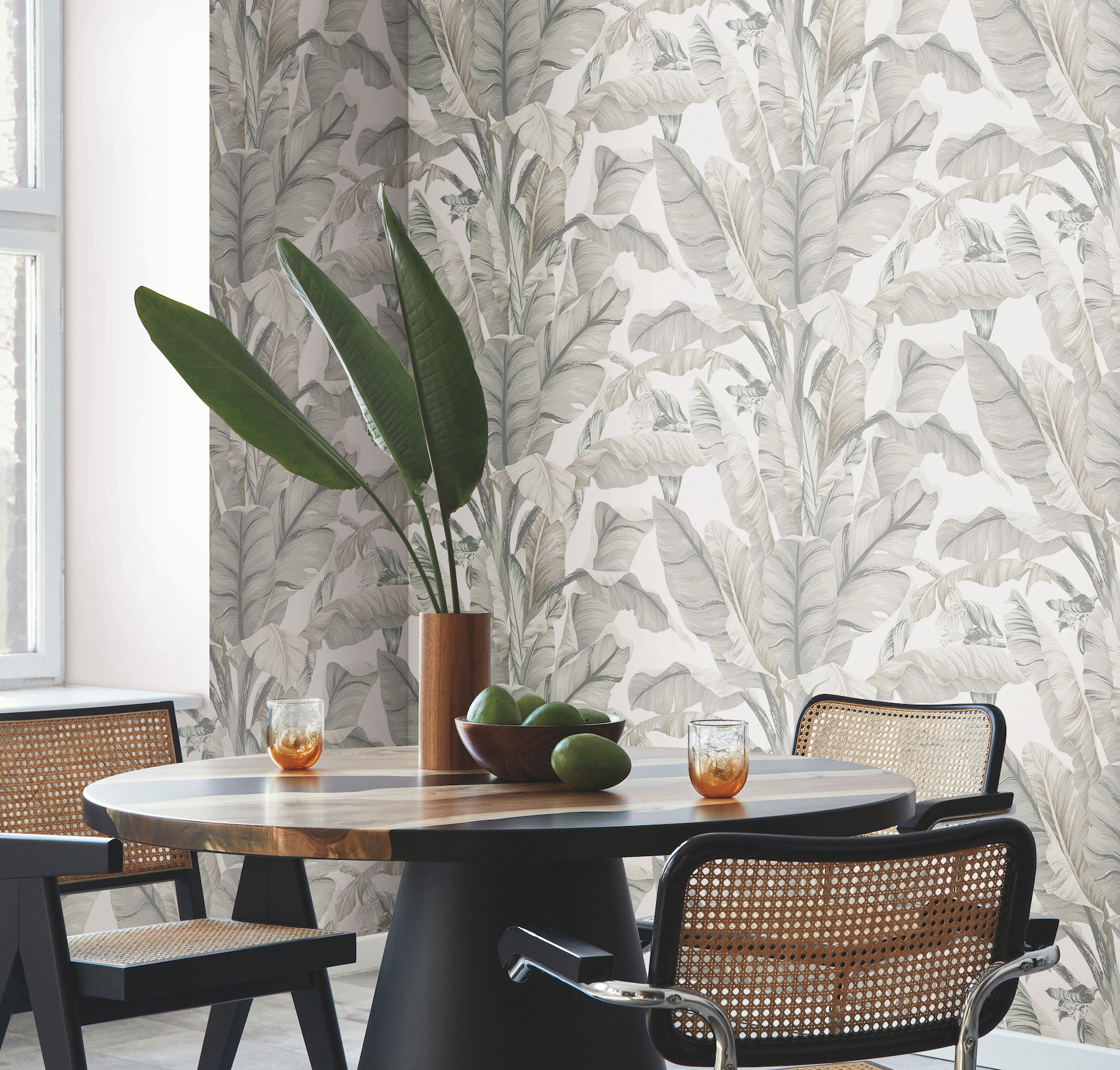 Banana Leaf White & Cream Wallpaper large image 