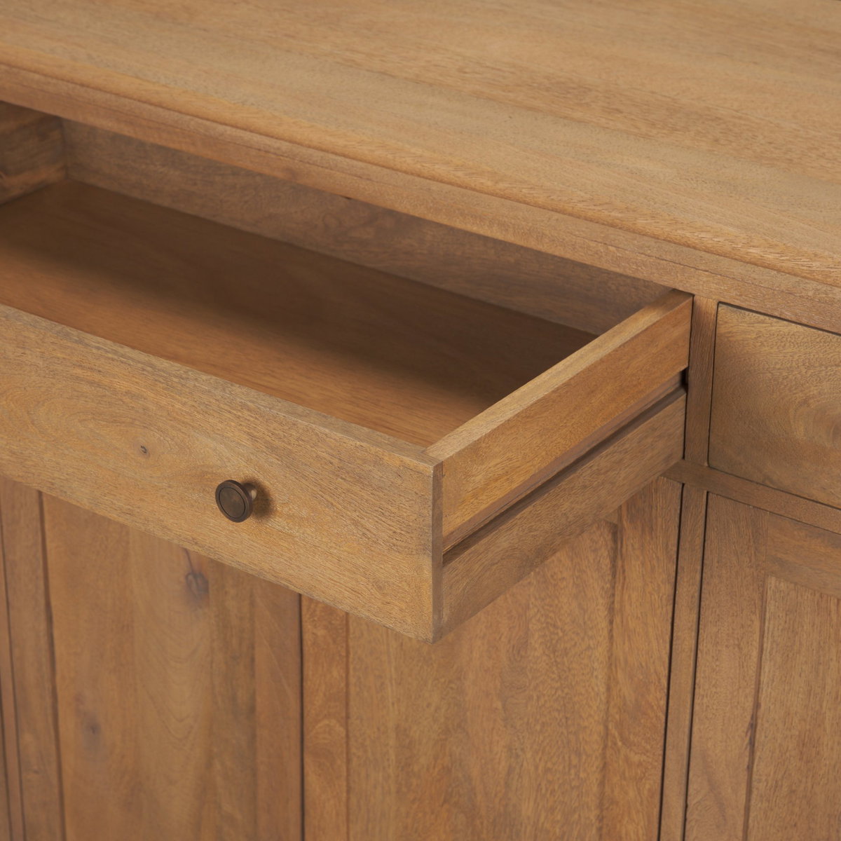 Baron Light Brown Solid Wood with Antiqued Brass Knobs 3-Drawer 6-Door Sideboard, Sideboards & Buffet by Mercana, 81.75" length x 19" width x 36" height View 11