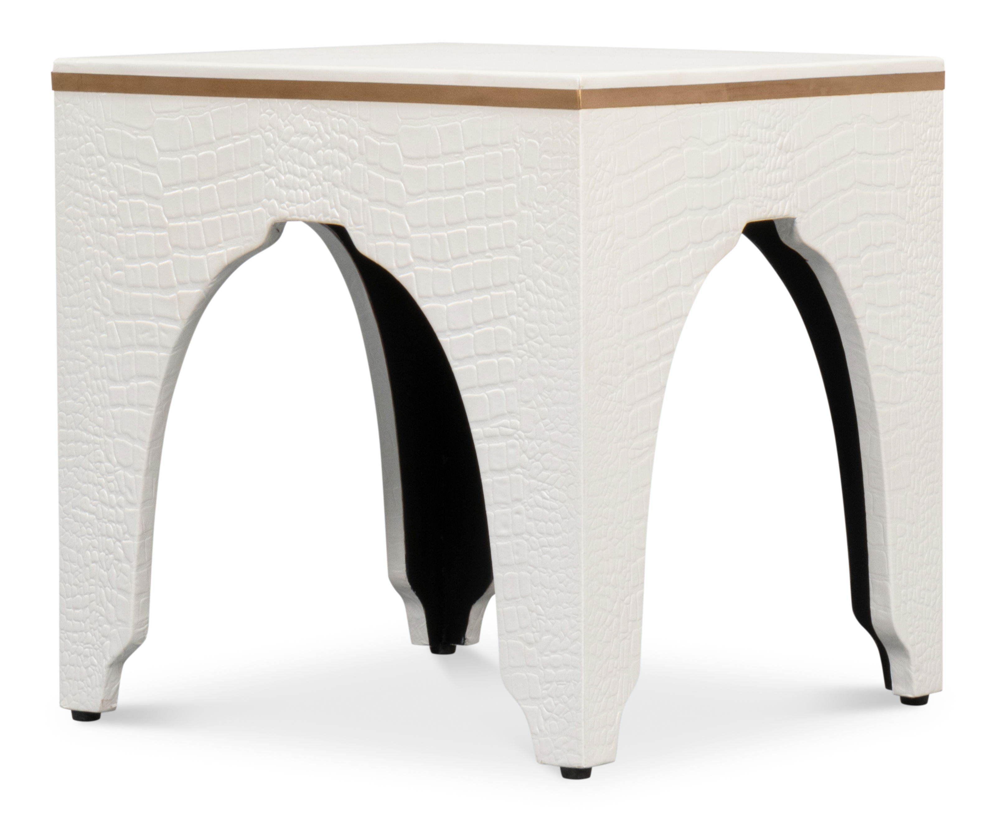 Croco Embossed Leather Stool, Pearl large image 