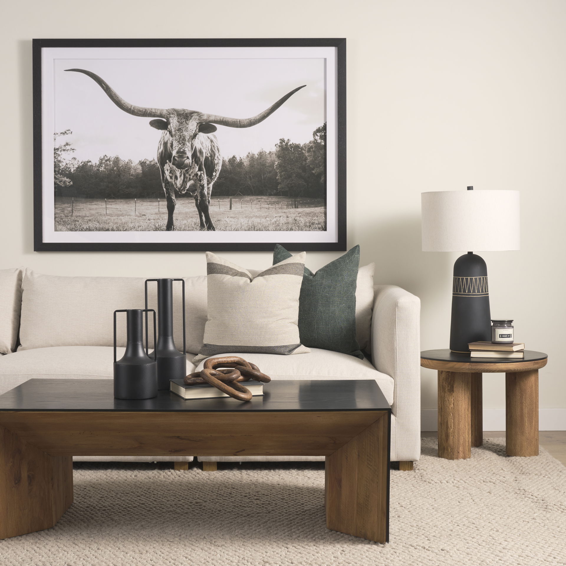 Tabor Natural Wood with Black Oak Waterfall Coffee Table large image 
