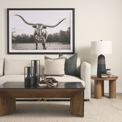 Tabor Natural Wood with Black Oak Waterfall Coffee Table