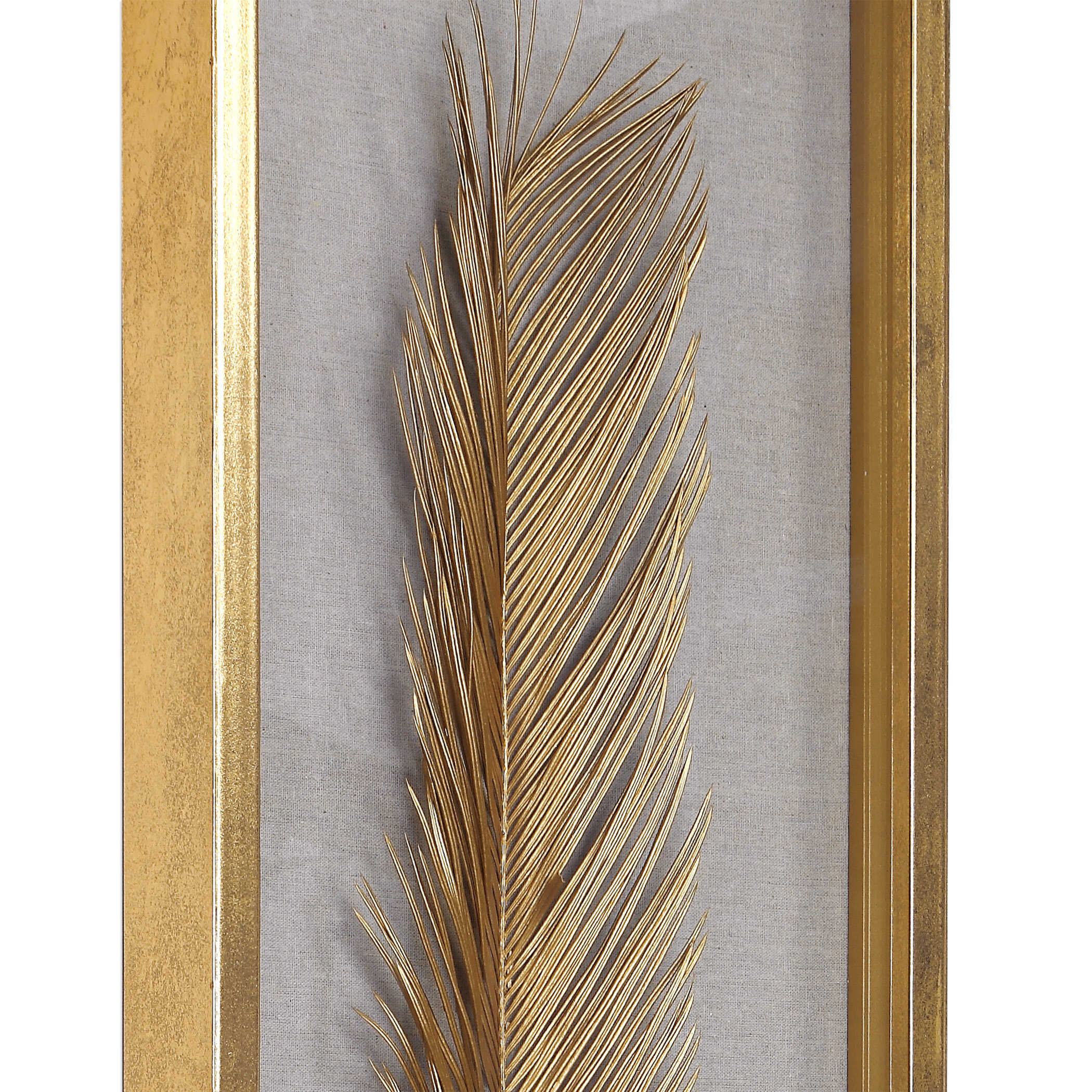 Palma Gold Leaf Shadow Box Set/3, Sculptural Wall Art by Uttermost, 14" width x 48.25" height x 2.62" depth View 6