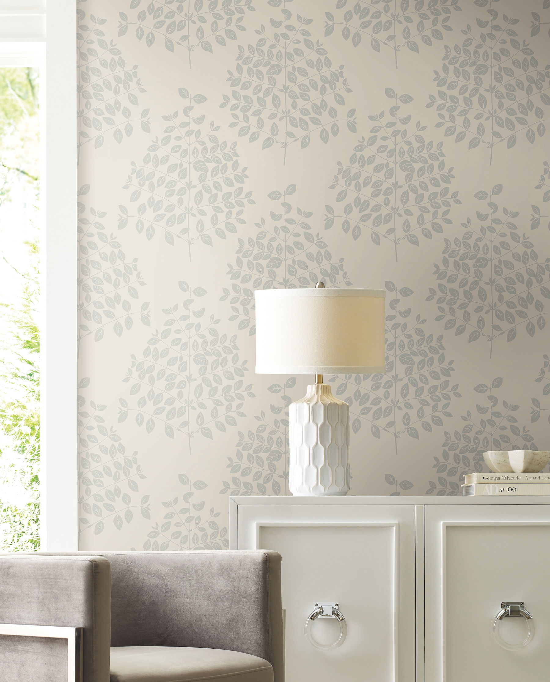 Tender Cream & Silver Wallpaper, by York Wall, 27' length x 2'3" width x 0.02" depth View 2
