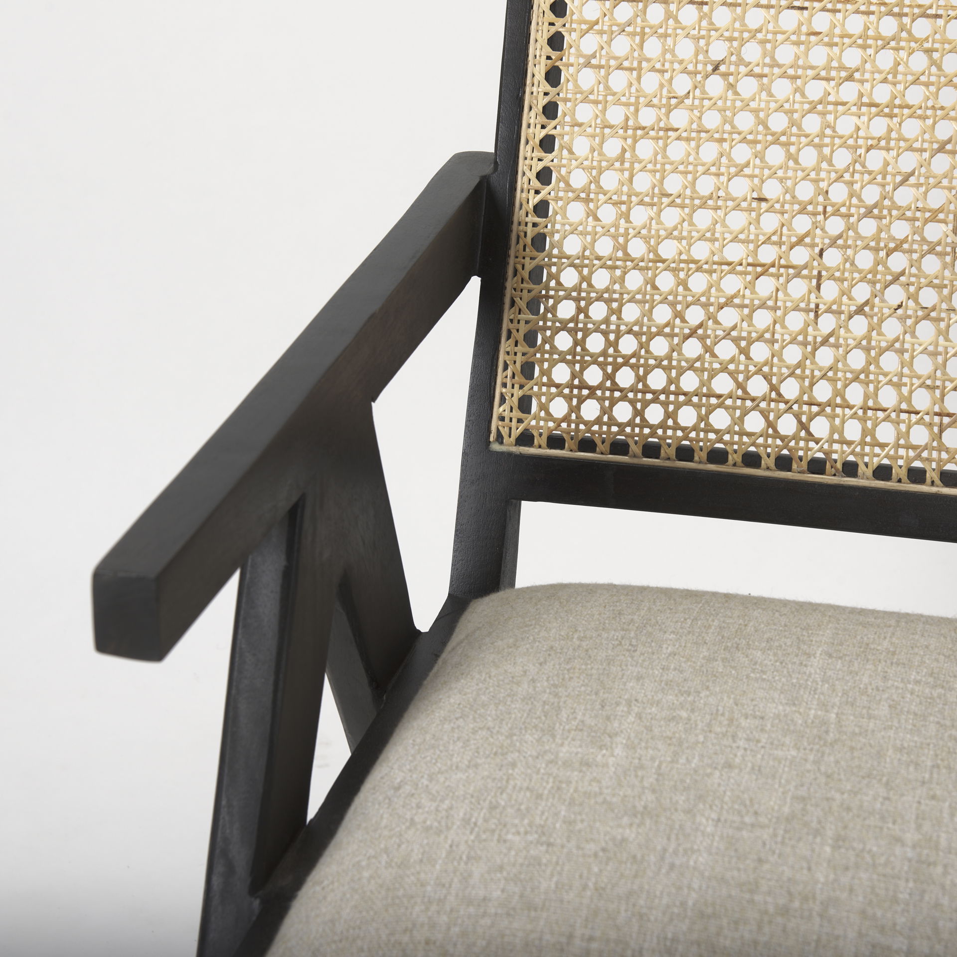 Donna Black Wood Cane-Back with Beige Upholstered Seat Dining Chair, by Mercana, 21.65" length x 27.52" width x 32" height View 10