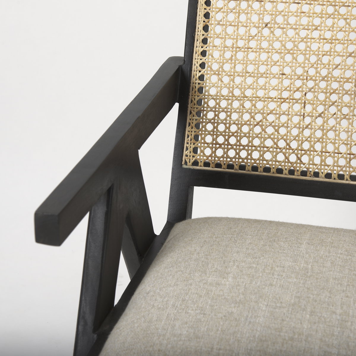 Donna Cane Back Dining Side Chair | Natural Linen with Black Wood, Dining Chair by Mercana, 21.65" length x 21.65" width x 32" height View 10