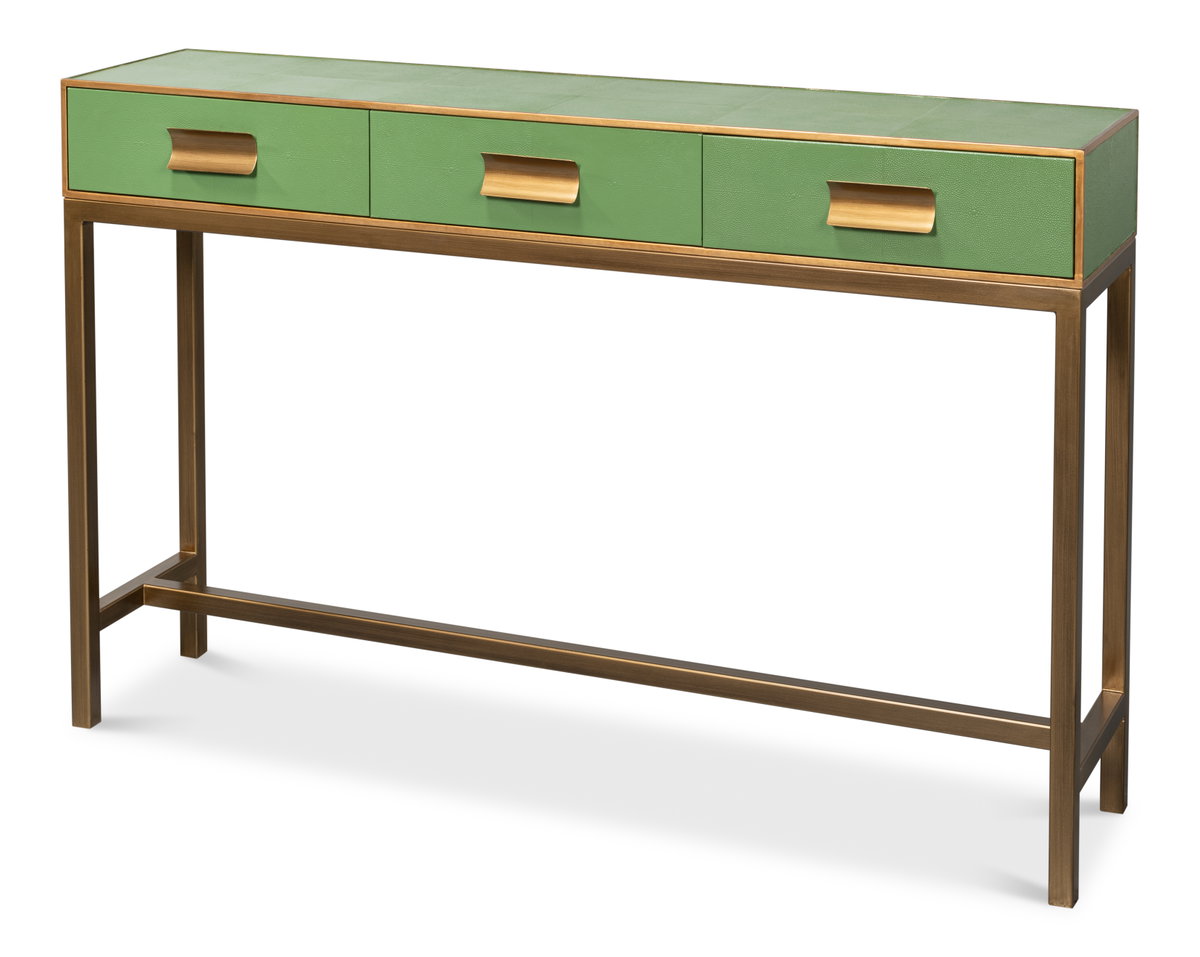 Gideon Shagreen Console  Chambray Blue, by Sarreid, 1' length x 4'6" width x 2'10" height View 1