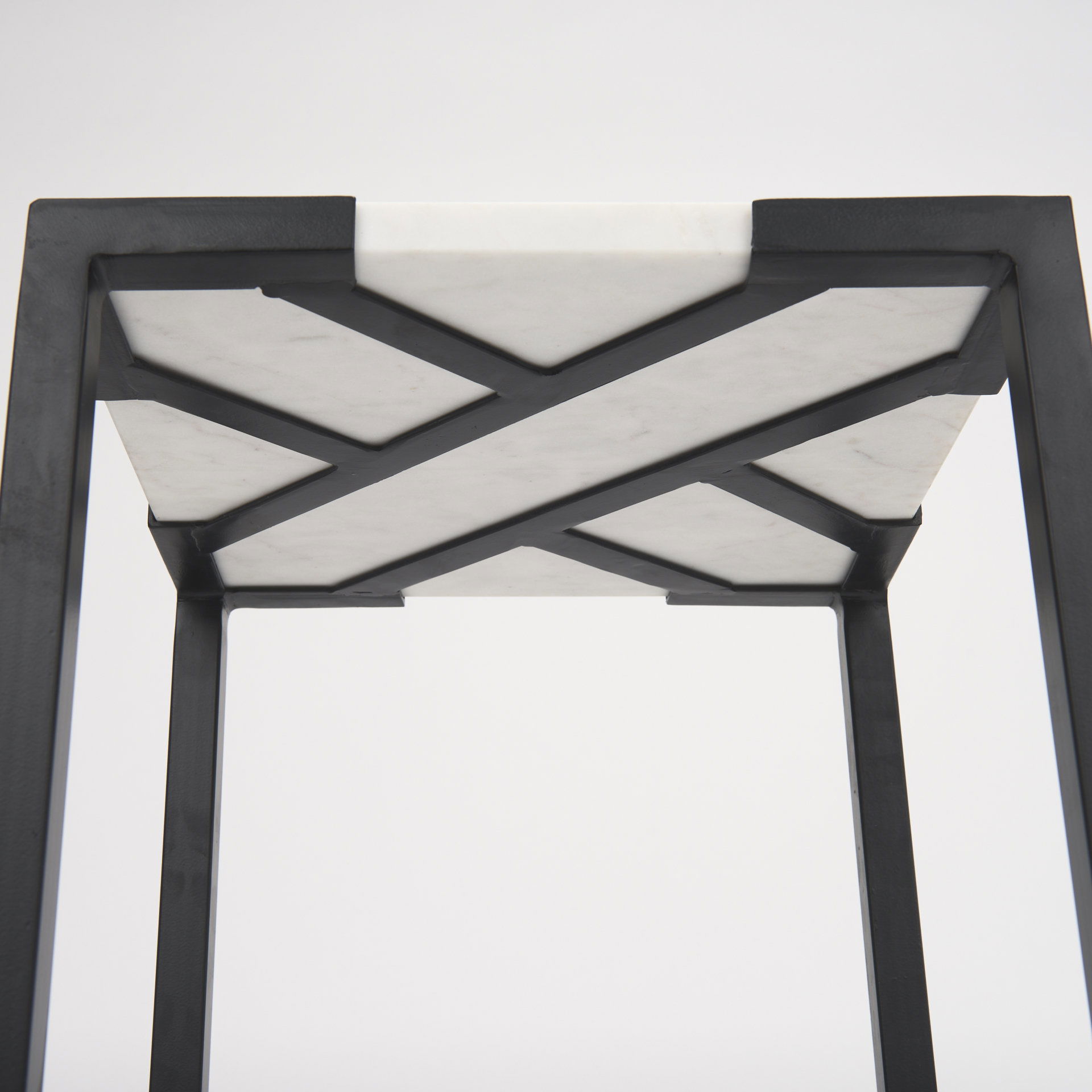 Lucas III (Set of 2) 15L x 15W; 12L x 12W White Marble with Black Iron Frame Accent Tables, Side & End Table by Mercana, 15" length x 15" width x 24" height View 12