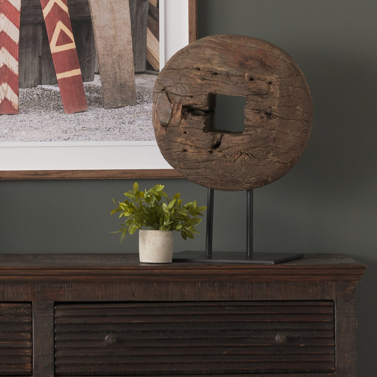 Incana 20L x 4W Natural Brown Reclaimed Wood Wheel Object, Decorative Object by Mercana, 20" length x 4" width x 26" height View 4