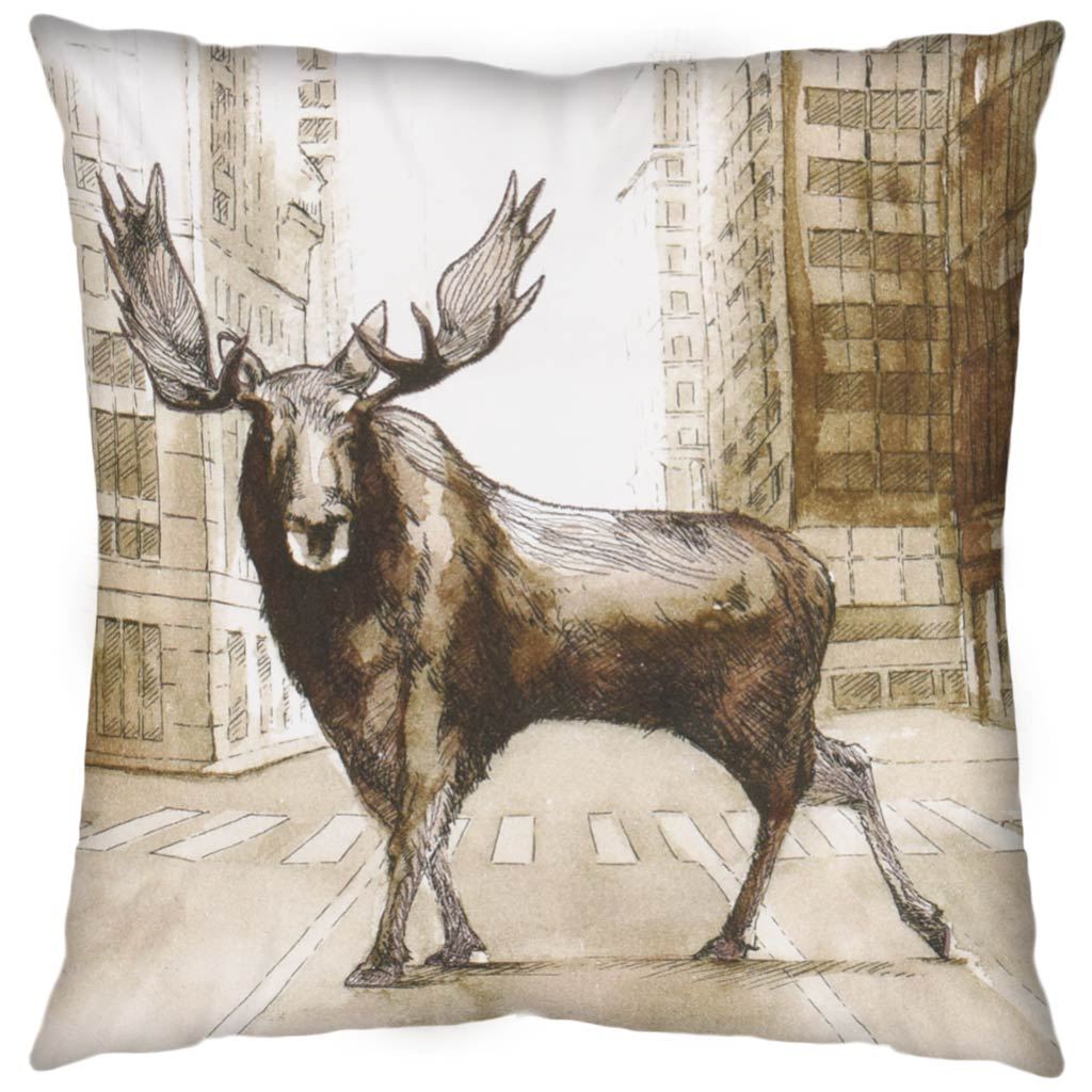 Northstreet II 18 x 18 Brown Moose City Crossing Decorative Pillow Cover, by Mercana, 18.11" length x 18.11" width x 0.2" height