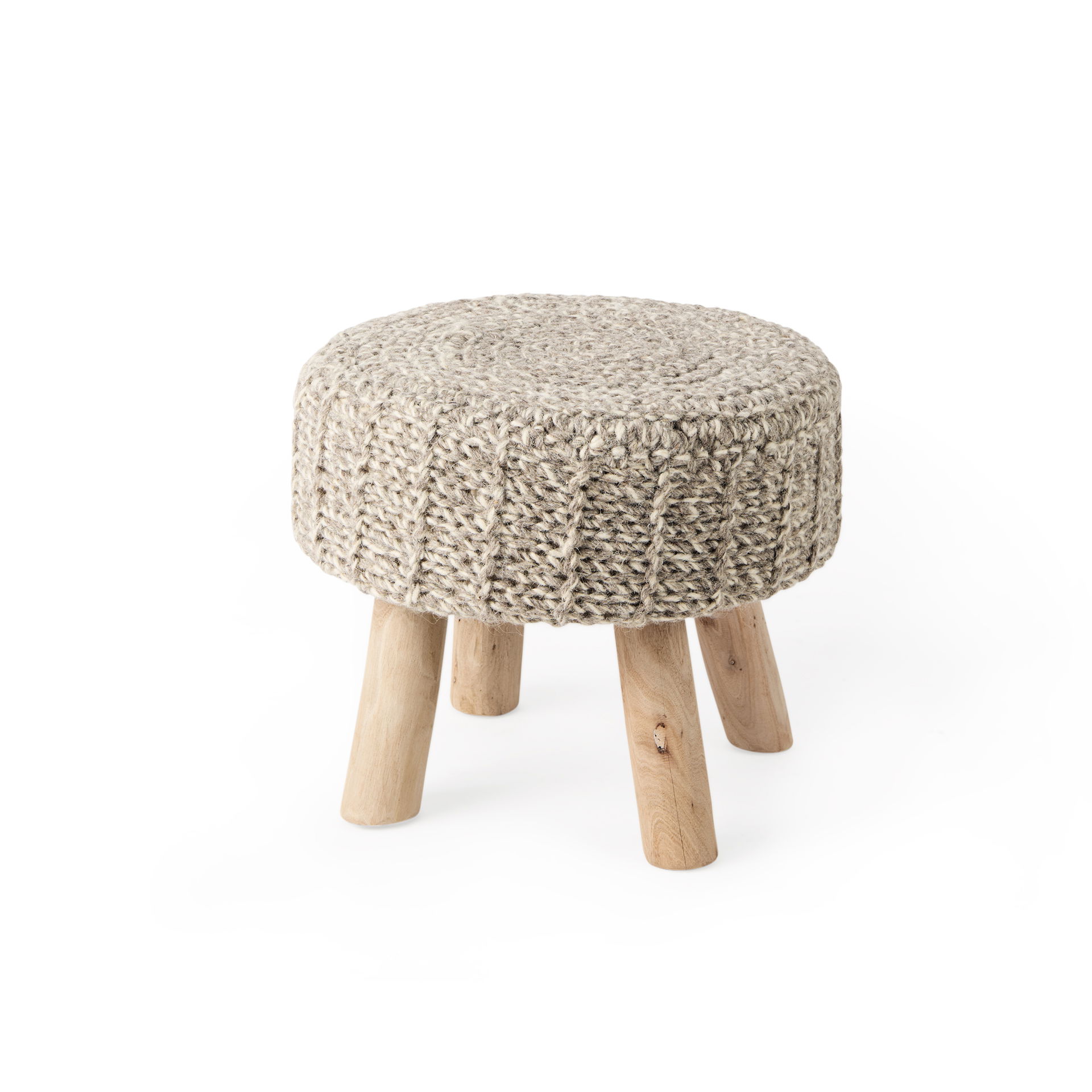 Bina  Taupe 4 Legged Wool Stool, Ottoman by Mercana, 19" length x 19" width x 15" height View 1