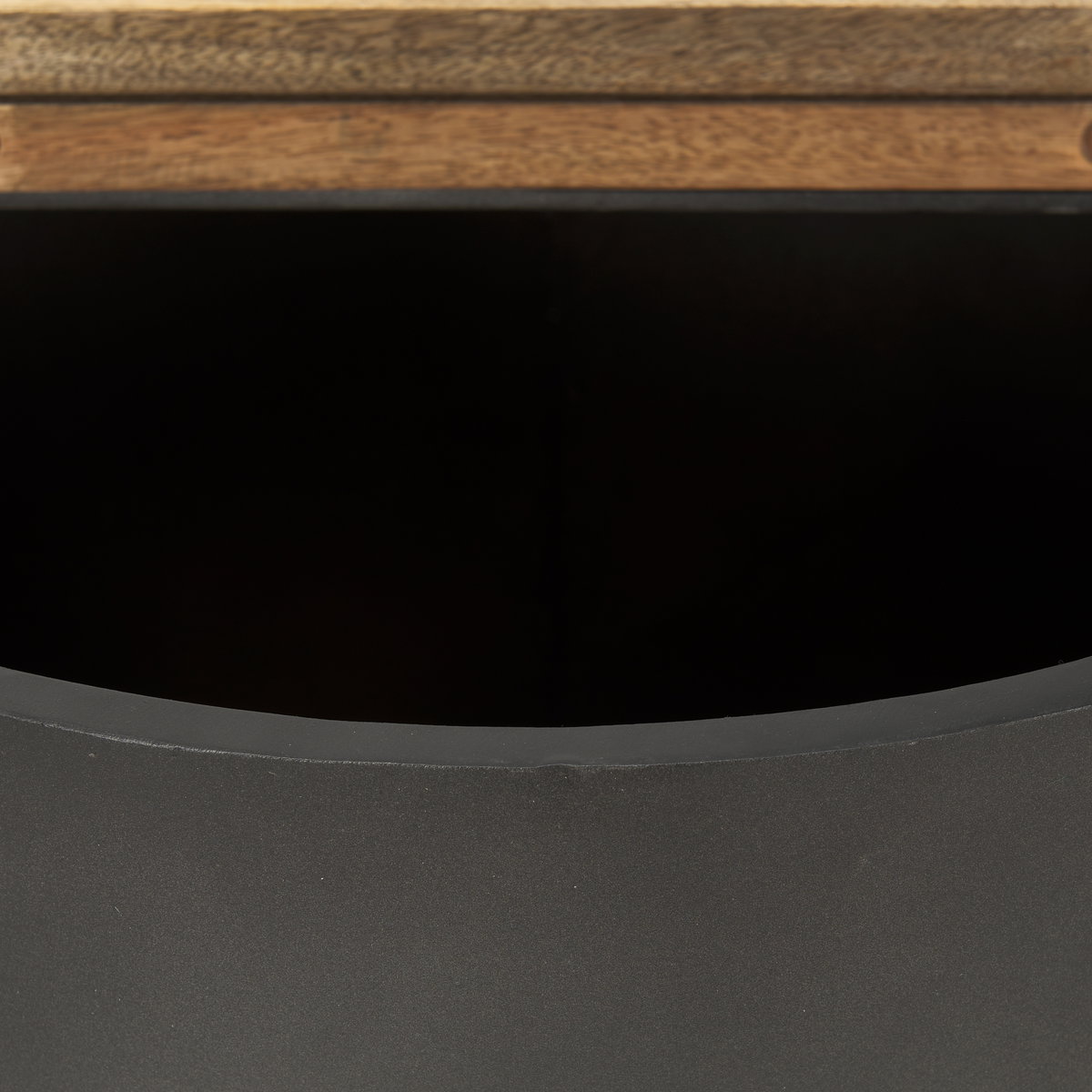 Eclipse Gunmetal Gray Drum Base with Brown Wood Top End/Side Table, Side & End Table by Mercana, 20" length x 20" width x 22.05" height View 11