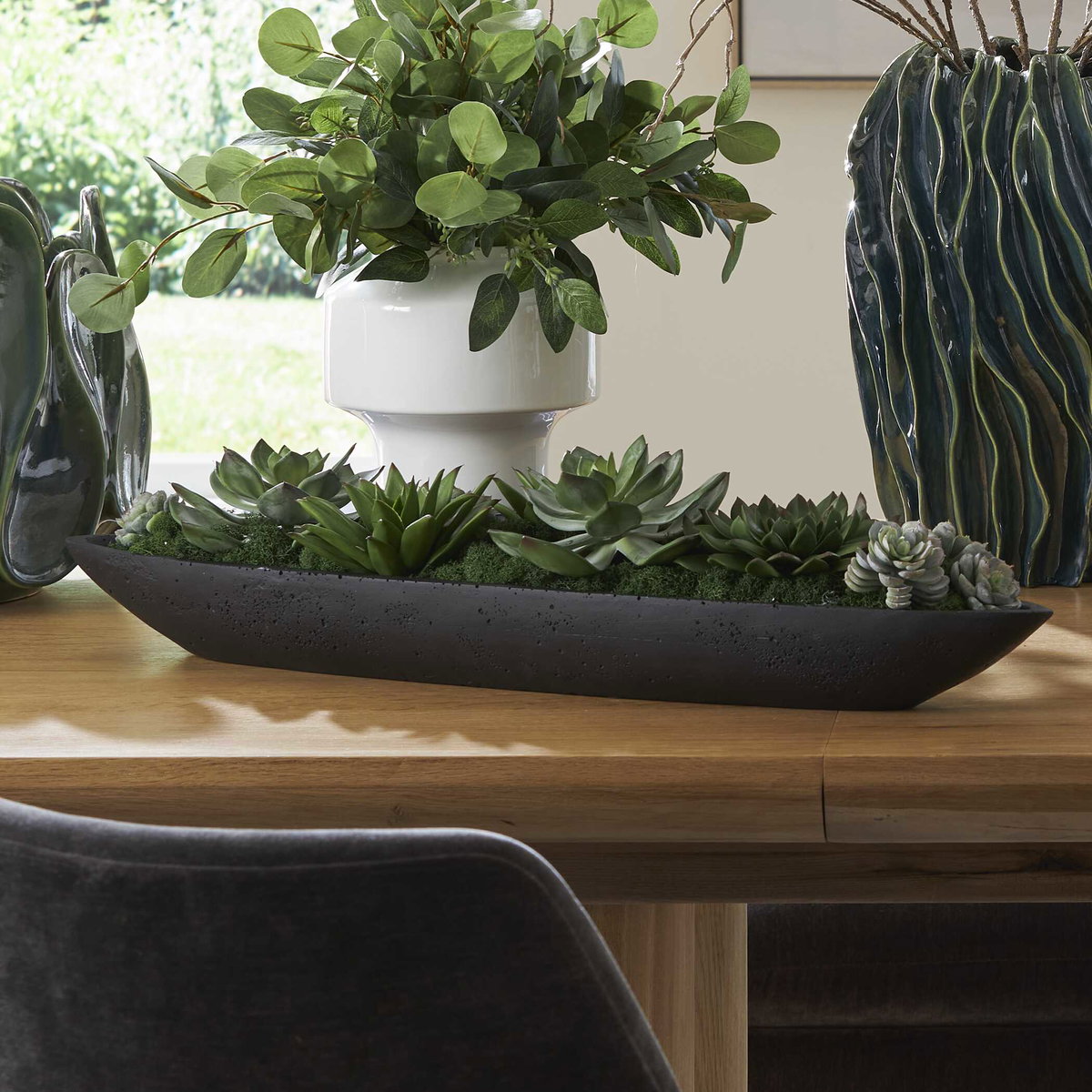 Verde Succulent Centerpiece In Bowl, Artificial Plants & Flower by Uttermost, 29" width x 6" height x 8" depth View 2