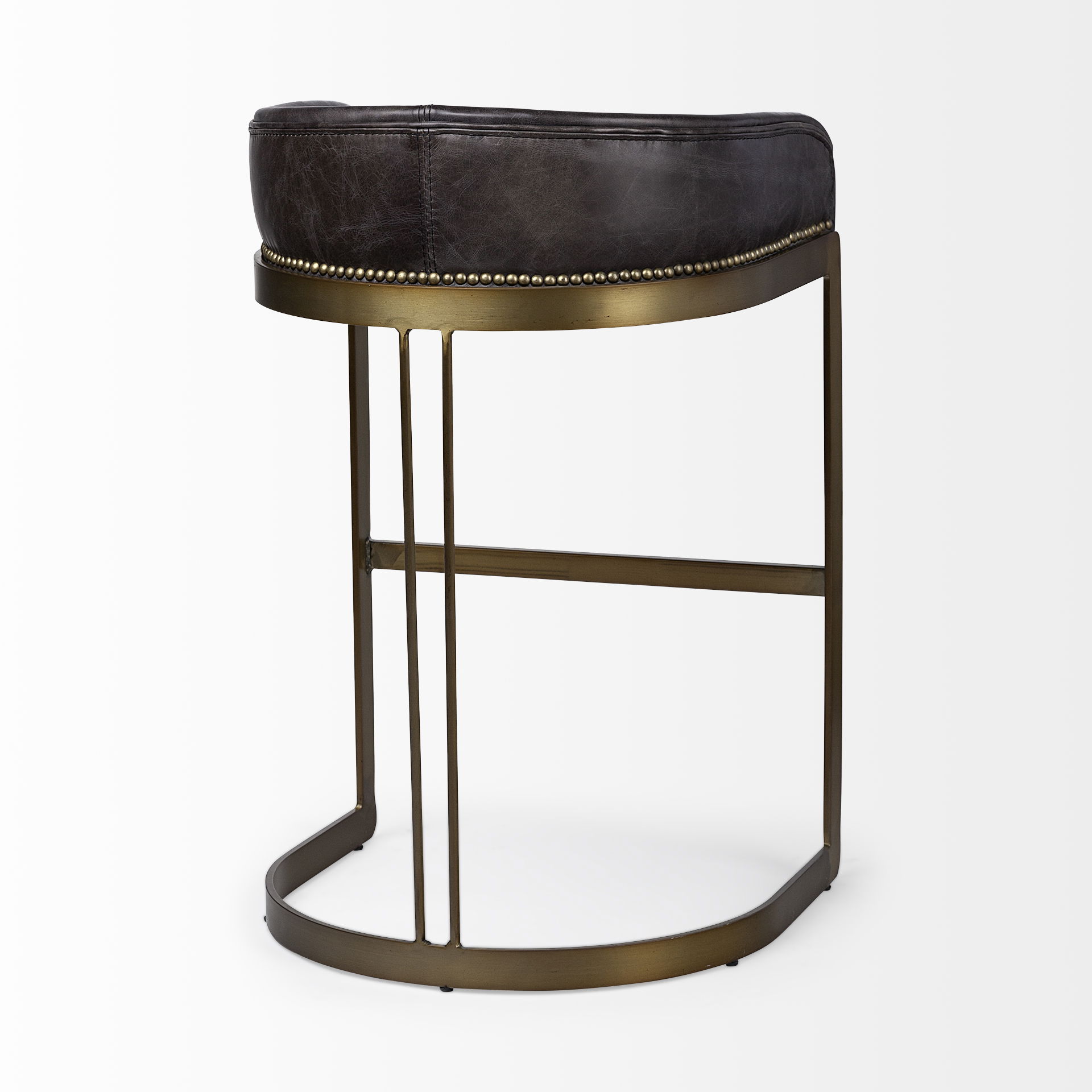 Hollyfield II Black Leather Seat Gold Metal Base Bar Stool, Counter & Bar Stool by Mercana, 20.5" length x 19.7" width x 32.7" height View 7
