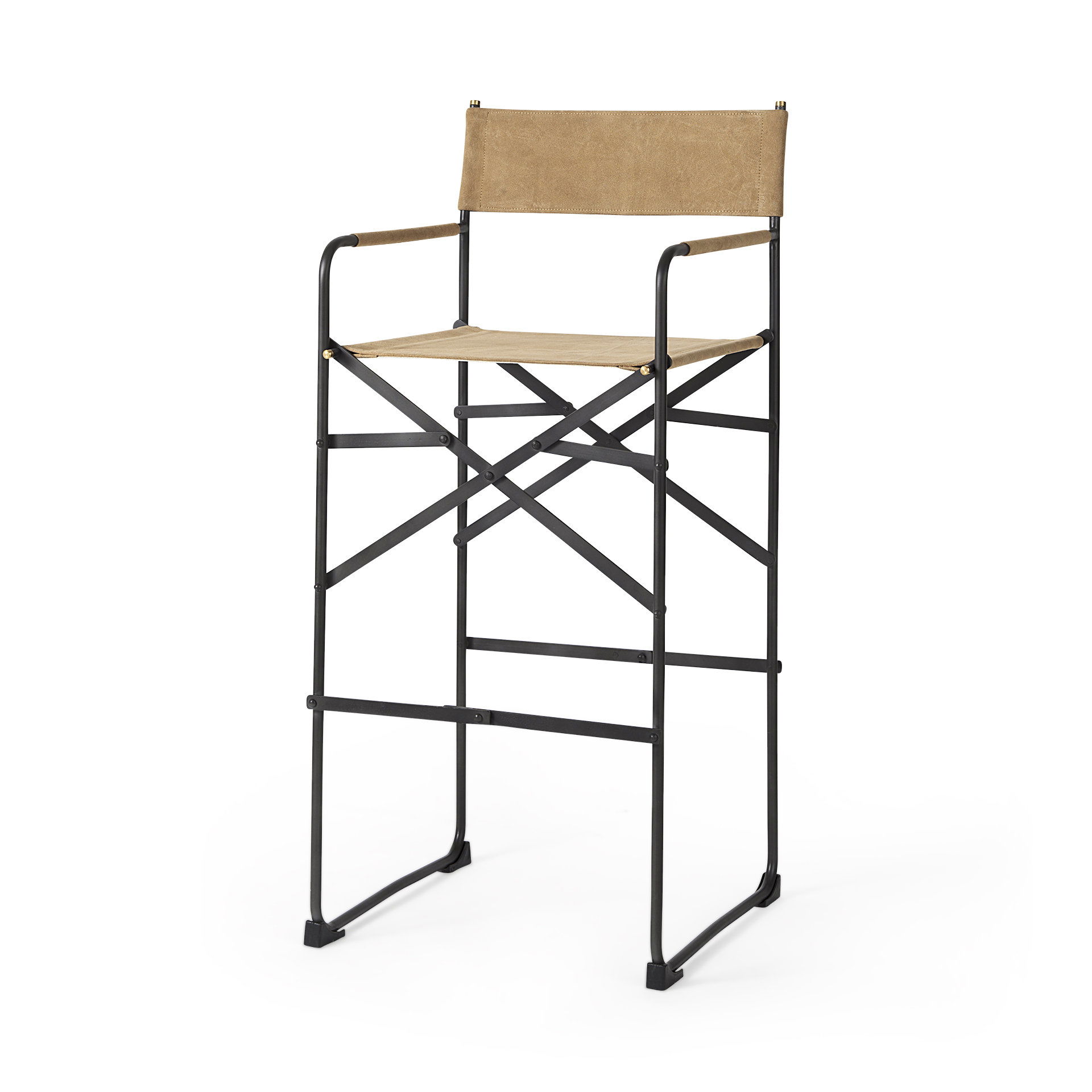 Direttore 19.3L x 19.3W x 44.1H Brown Leather Seat with Black Iron Frame Bar Stool, Counter & Bar Stool by Mercana, 19.29" length x 20" width x 44.1" height View 1