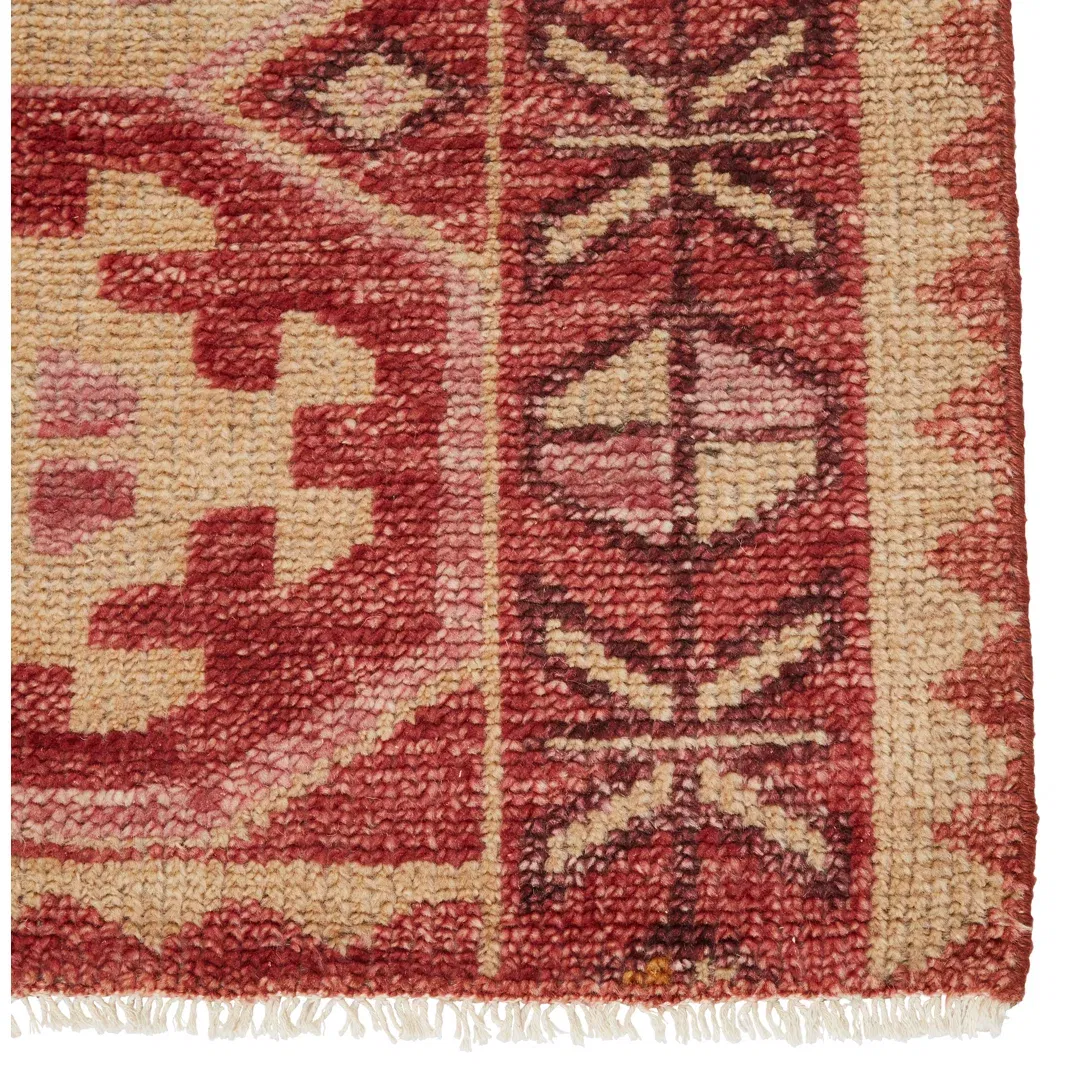 Runner Southwestern Hand-Knotted Wool Pink Area Rug large image 