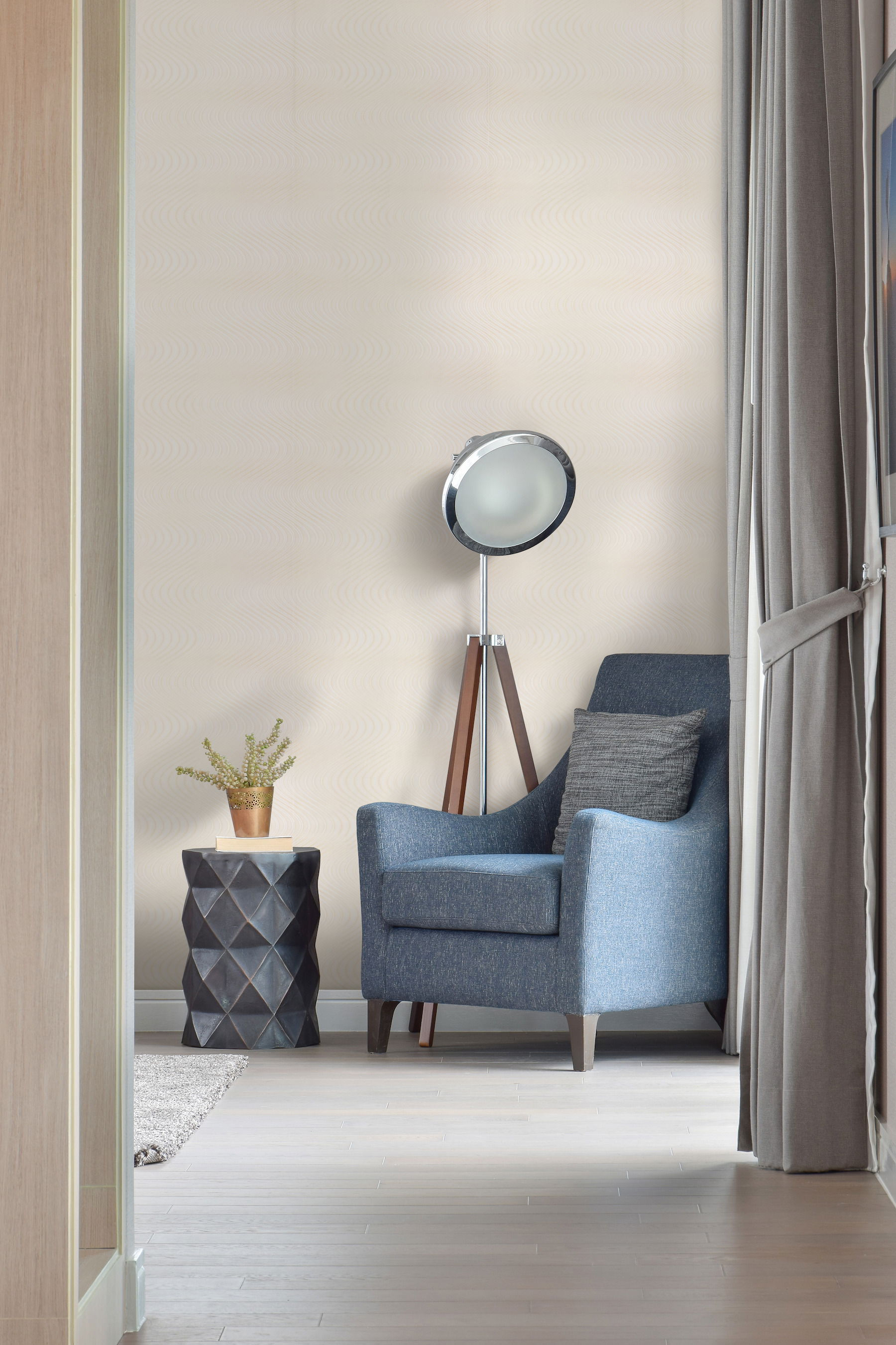 Ocean Swell Cream & White Wallpaper, by York Wall, 34'6" length x 2'3.56" width x 0.02" depth View 2