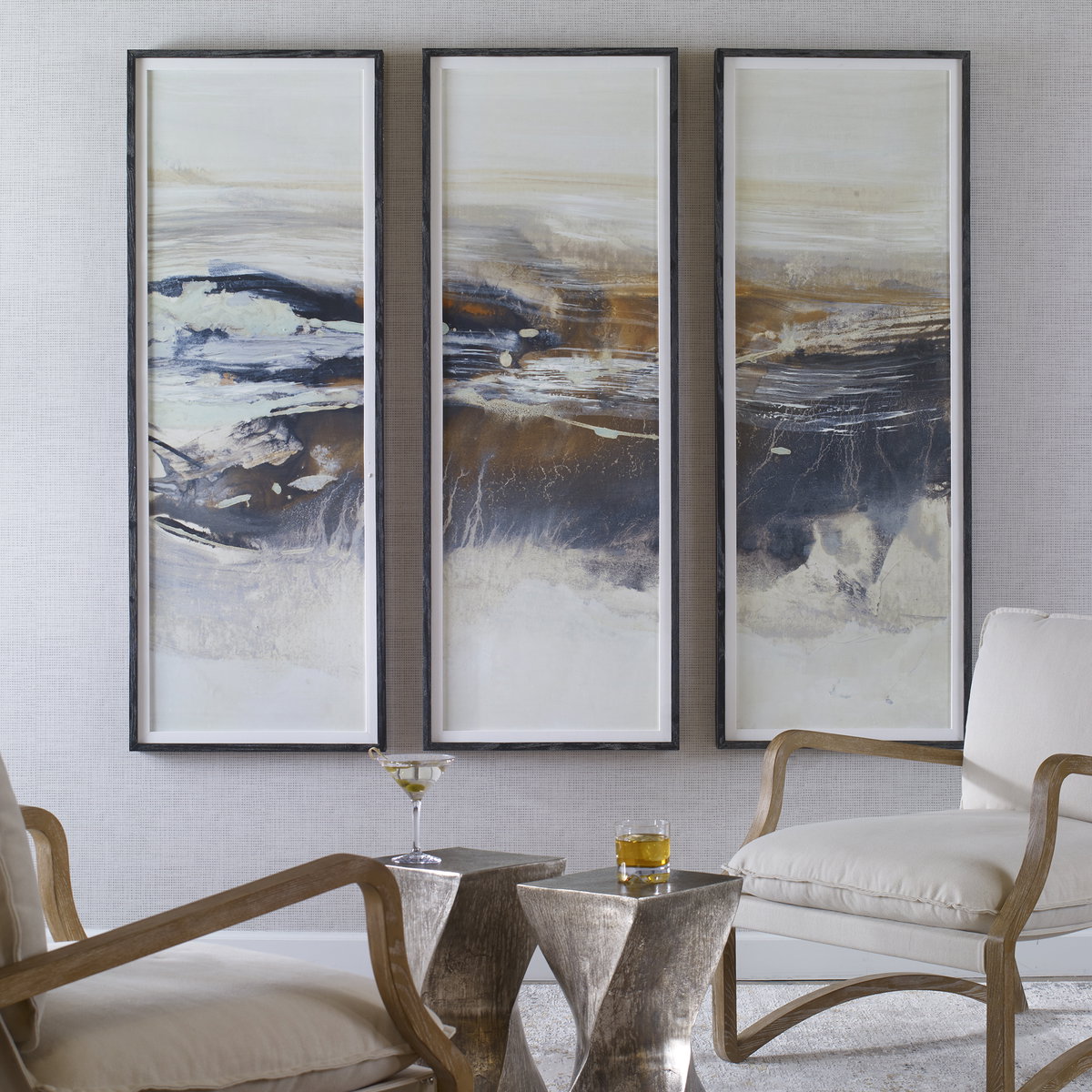 Graphite Horizon Framed Prints Set/3, Painting by Uttermost, 23" width x 63" height x 2" depth View 2