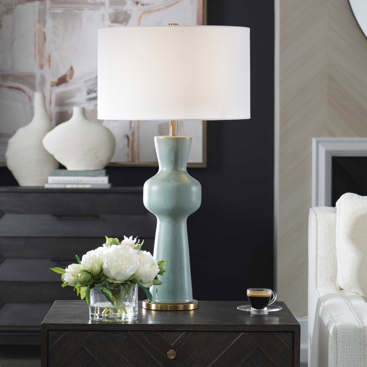 Pollard Slate Green Table Lamp, by Uttermost, 16" width x 29.75" height x 16" depth View 1