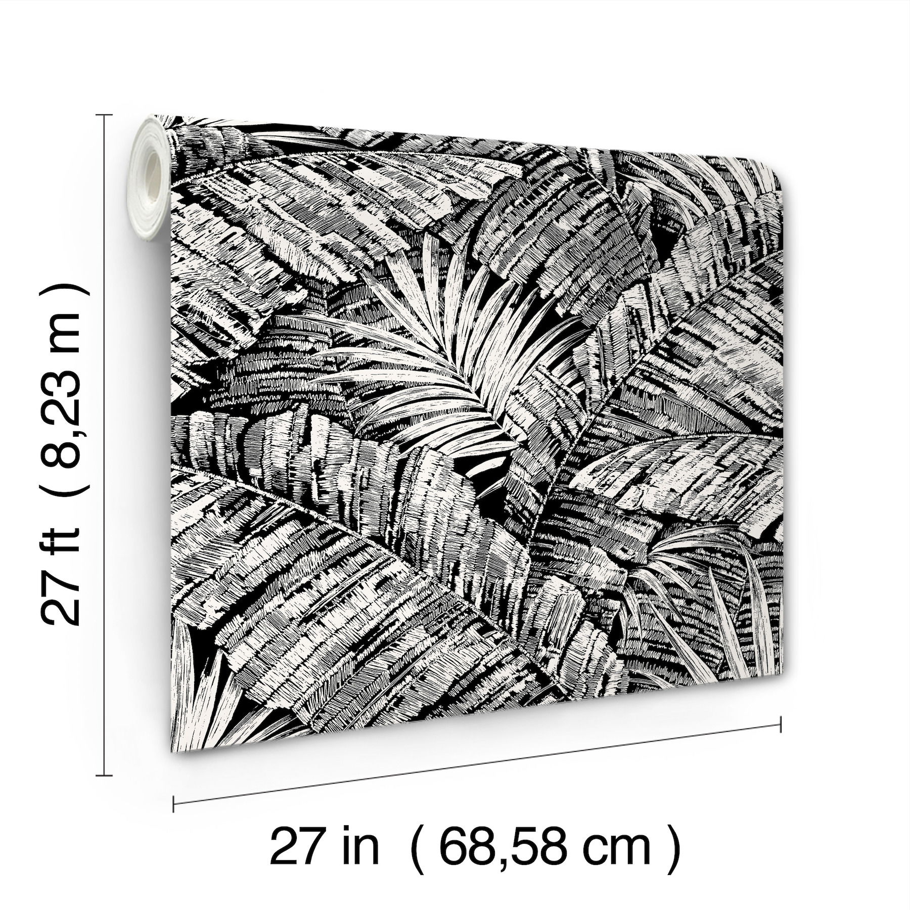Palm Cove Toile White & Black Wallpaper large image 