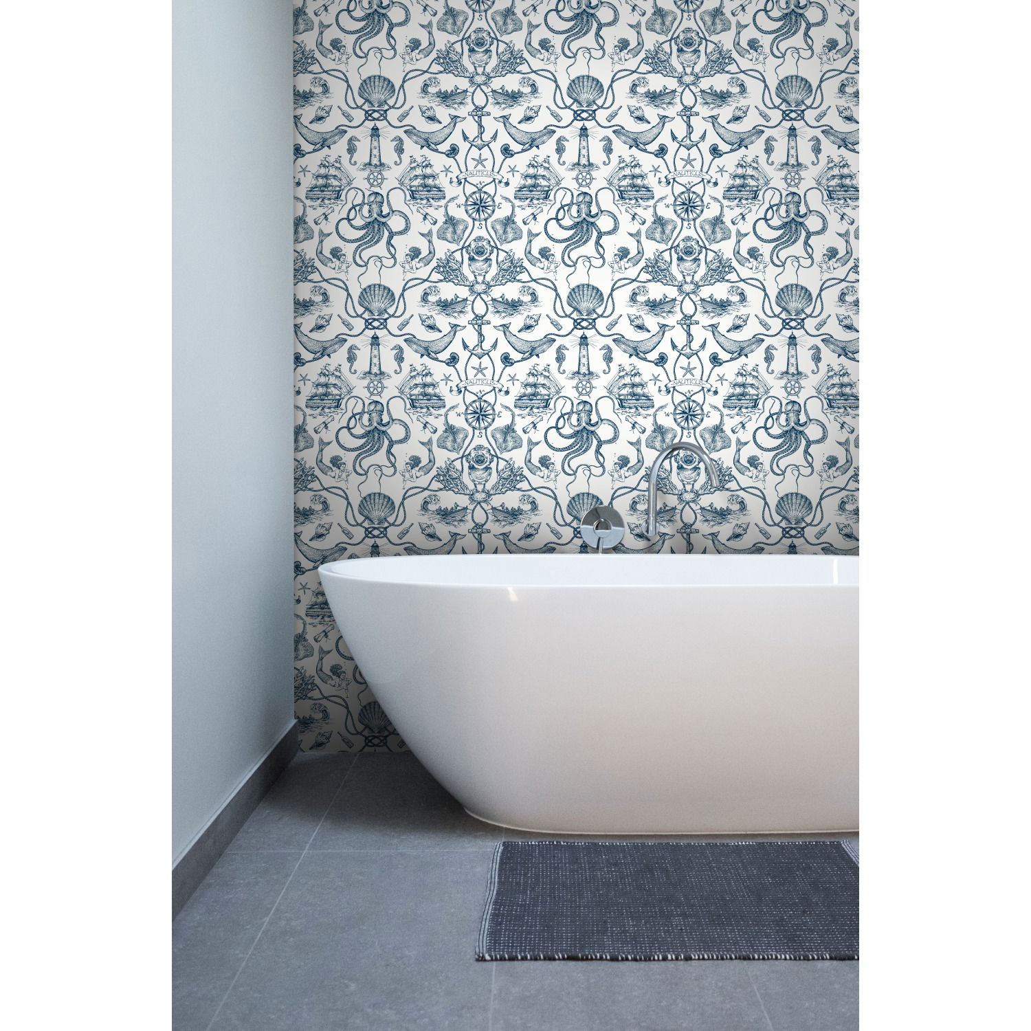 Deep Sea Toile Blue Wallpaper, by York Wall, 33' length x 1'8.5" width x 0.02" depth View 3