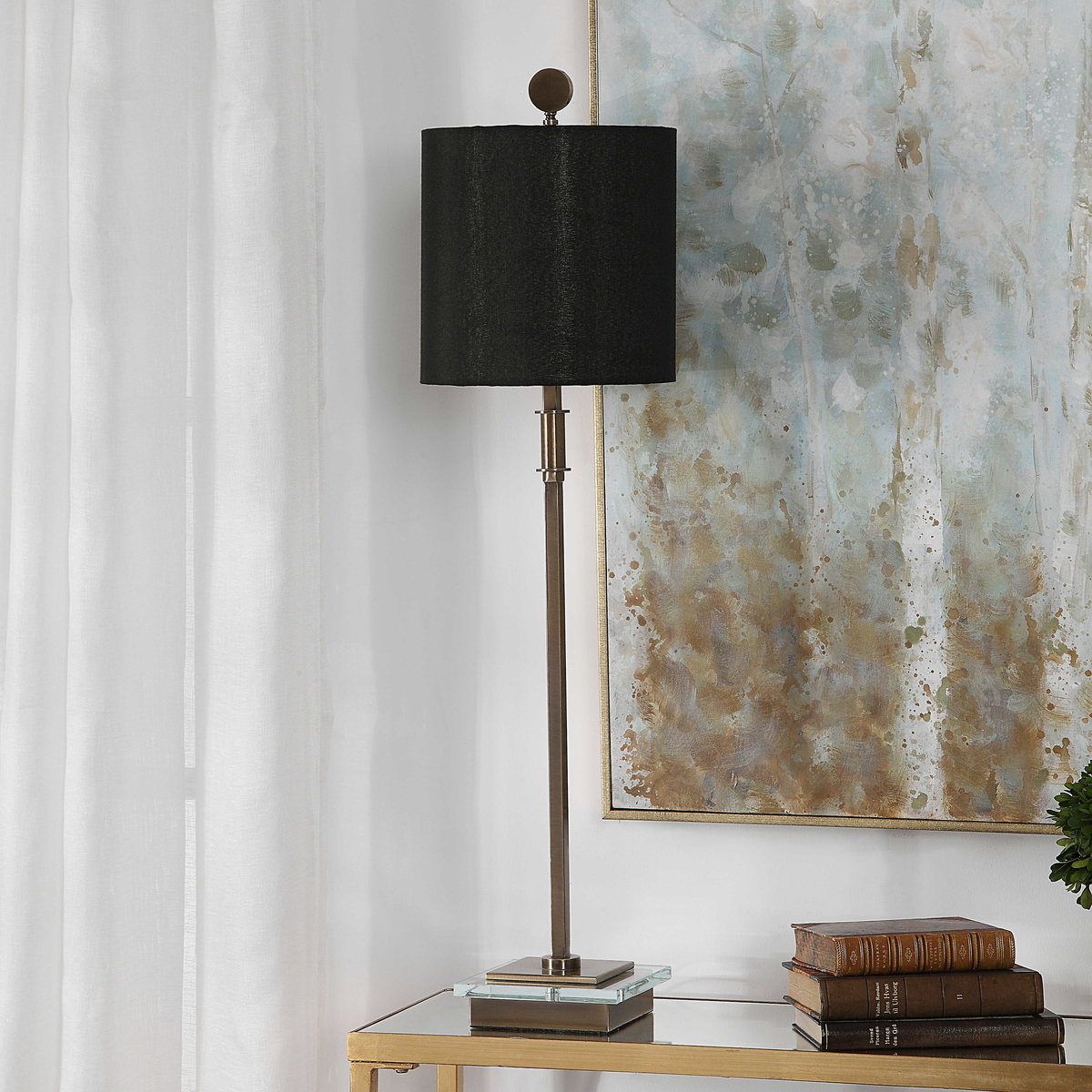 Volante Antique Brass Table Lamp, by Uttermost, 9" width x 33.75" height x 9" depth View 4