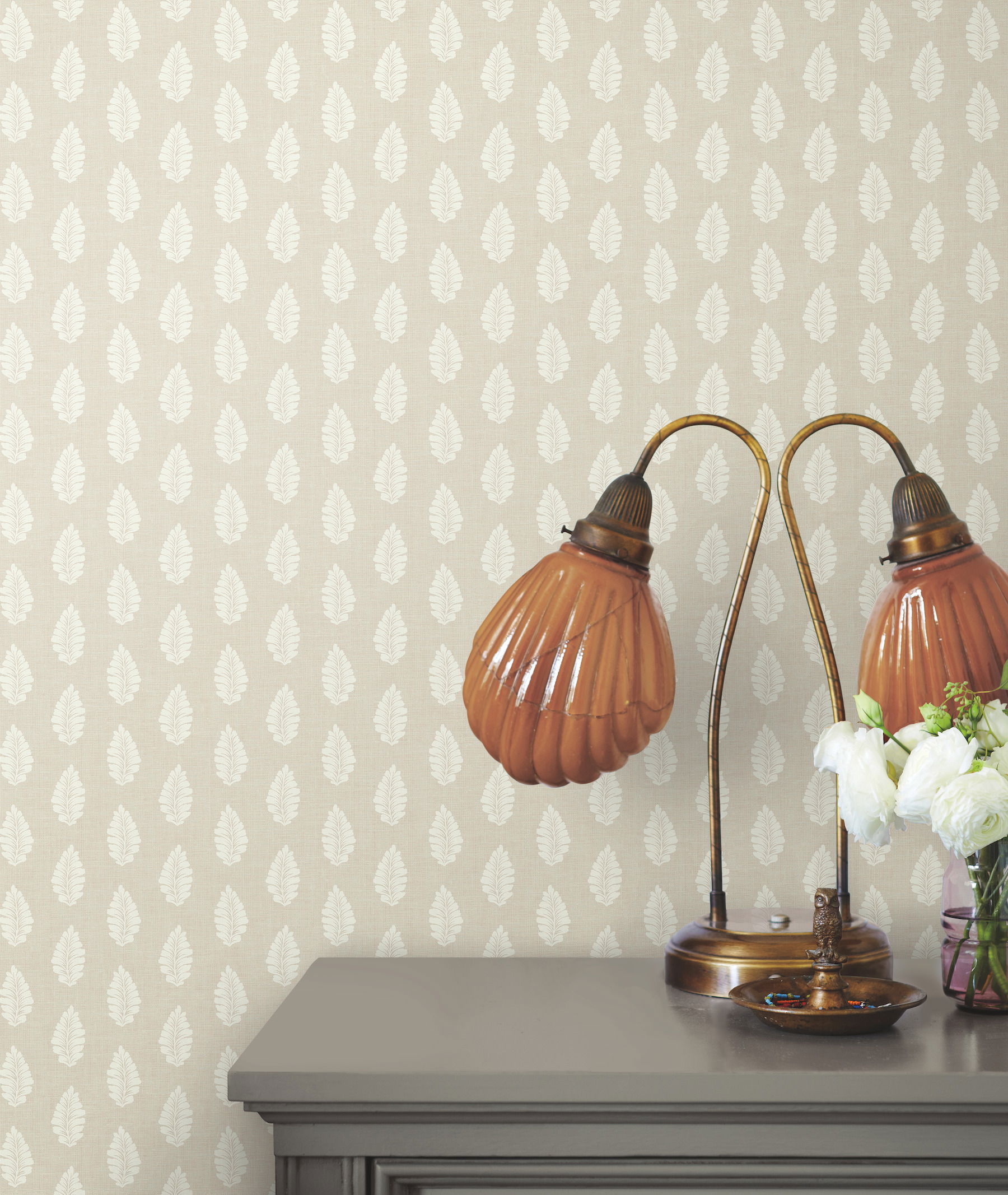 Leaf Pendant Linen Wallpaper, by York Wall, 27' length x 2'3" width x 0.02" depth View 2