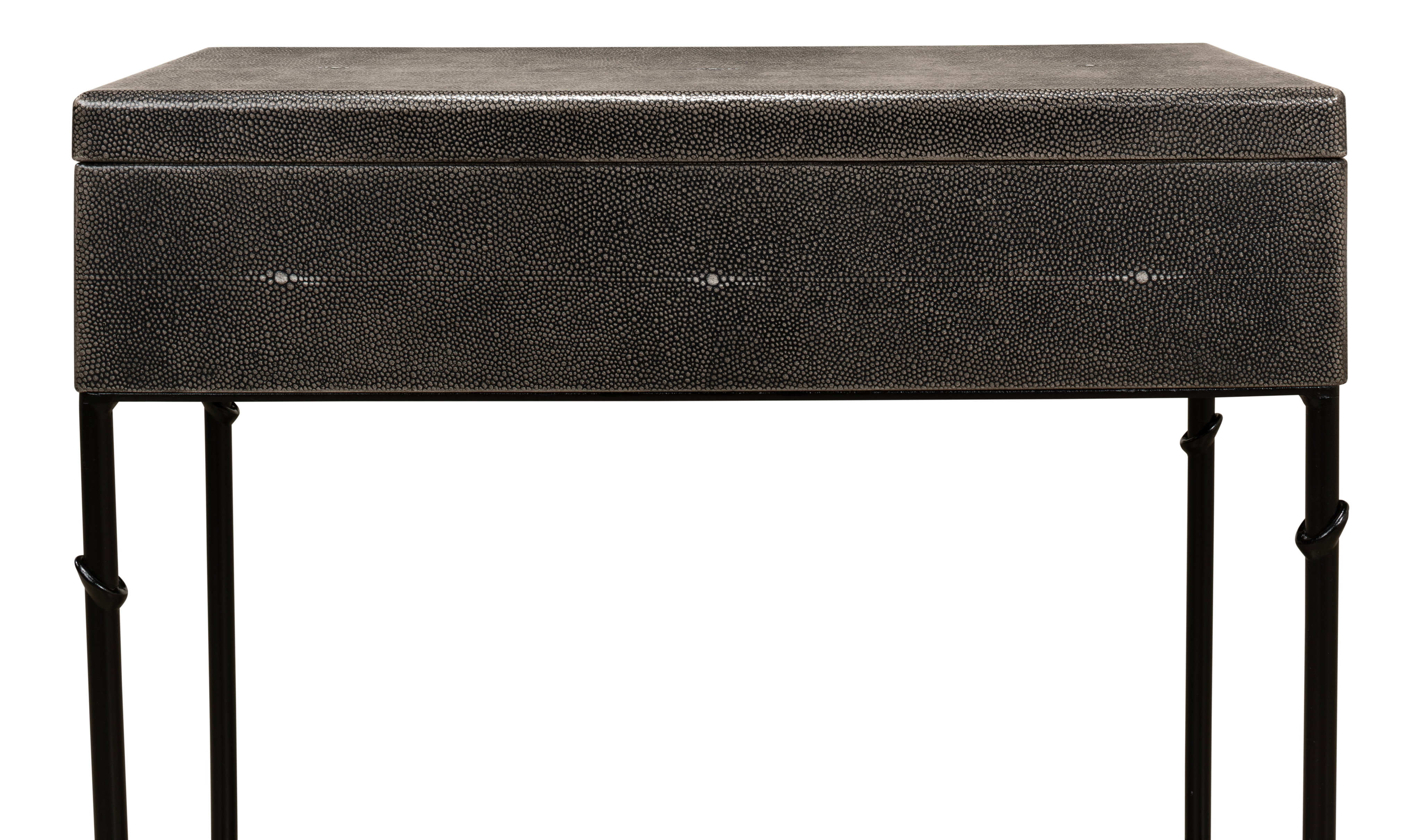 Grey Leather Shagreen Box On Stand, Side & End Table by Sarreid, 24" length x 10" width x 25" height View 6