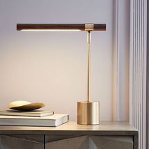 Online Designer Home/Small Office Linear Wood LED USB Table Lamp Antique Brass Walnut (18")